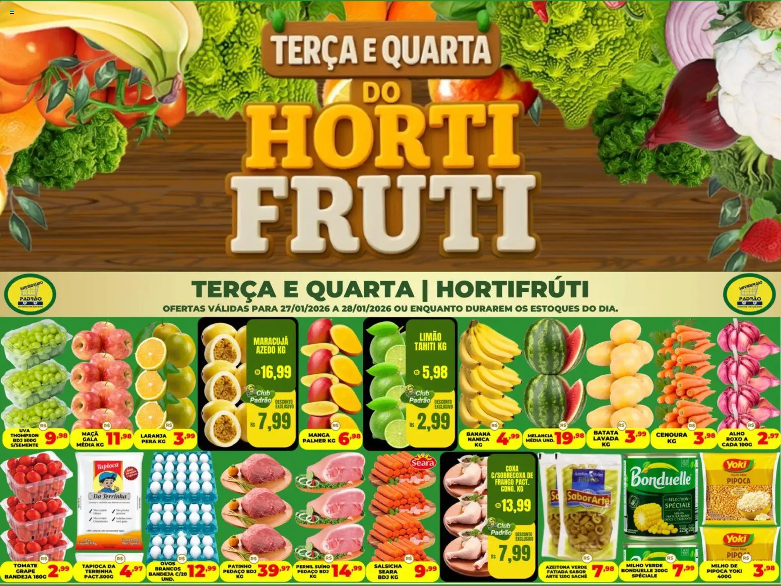 Pré-Visualização do folheto "Ofertas Hortifruti" da loja Supermercado Padrão válido a partir de 28/01/2026