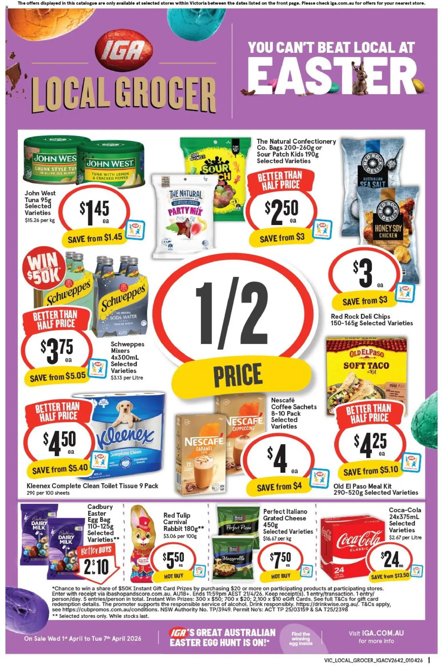 Preview of catalogue IGA Local Grocer VIC from shop IGA valid 04/04/2026 - Toilet, Confectionery, Dairy, Oil, Chips, Olive oil, Sachets, Water