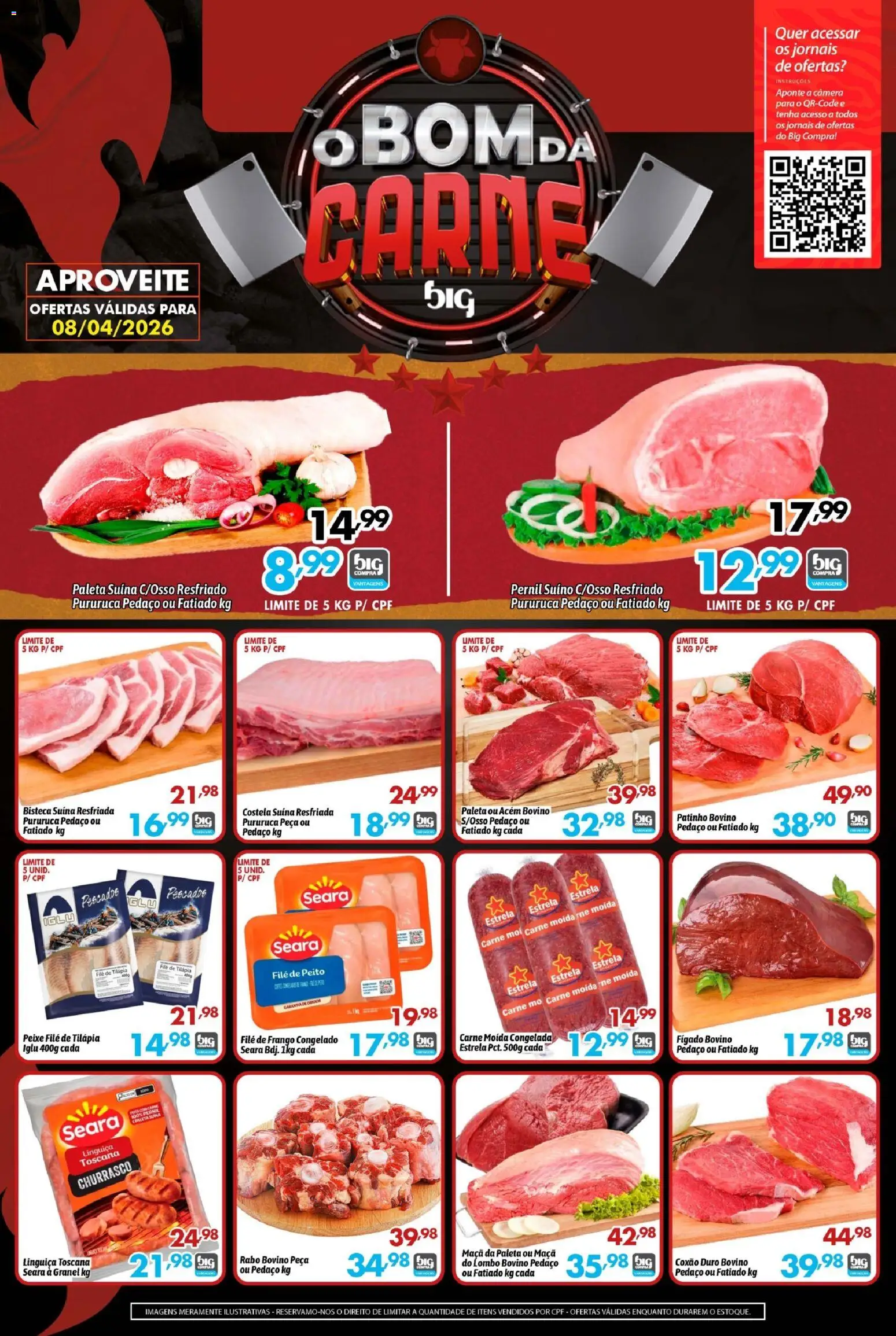 Pré-Visualização do folheto "Big Compra - Ofertas da semana" da loja Big Compra válido a partir de 08/04/2026 - Câmera, Frango, Fígado, Linguiça, Filé de tilápia, Lombo, Tilápia, Acém