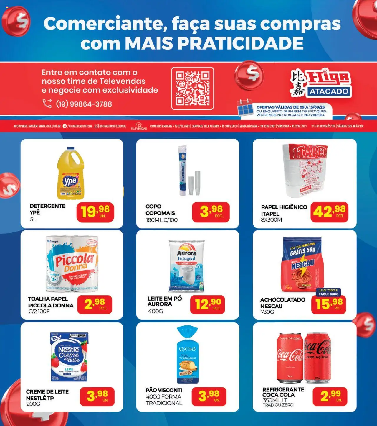 Higa Atacado folheto "Ofertas Especiais para Comerciantes" válido a partir de 09/09/2025 - número de página 1 - Pão, Açúcar, Refrigerante, Nescau, Detergente, Cola, Pó, Faca