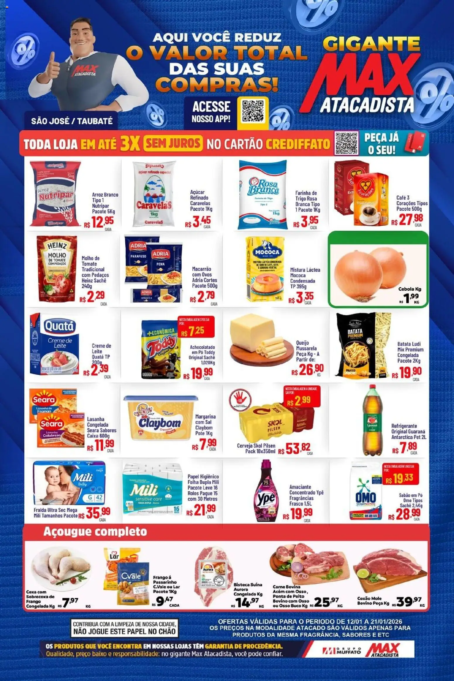 Pré-Visualização do folheto "Ofertas da semana" da loja Max Atacadista válido a partir de 12/01/2026 - Caixa, Lasanha, Arroz, Baixo, Amaciante, Farinha, Margarina, Coxão mole