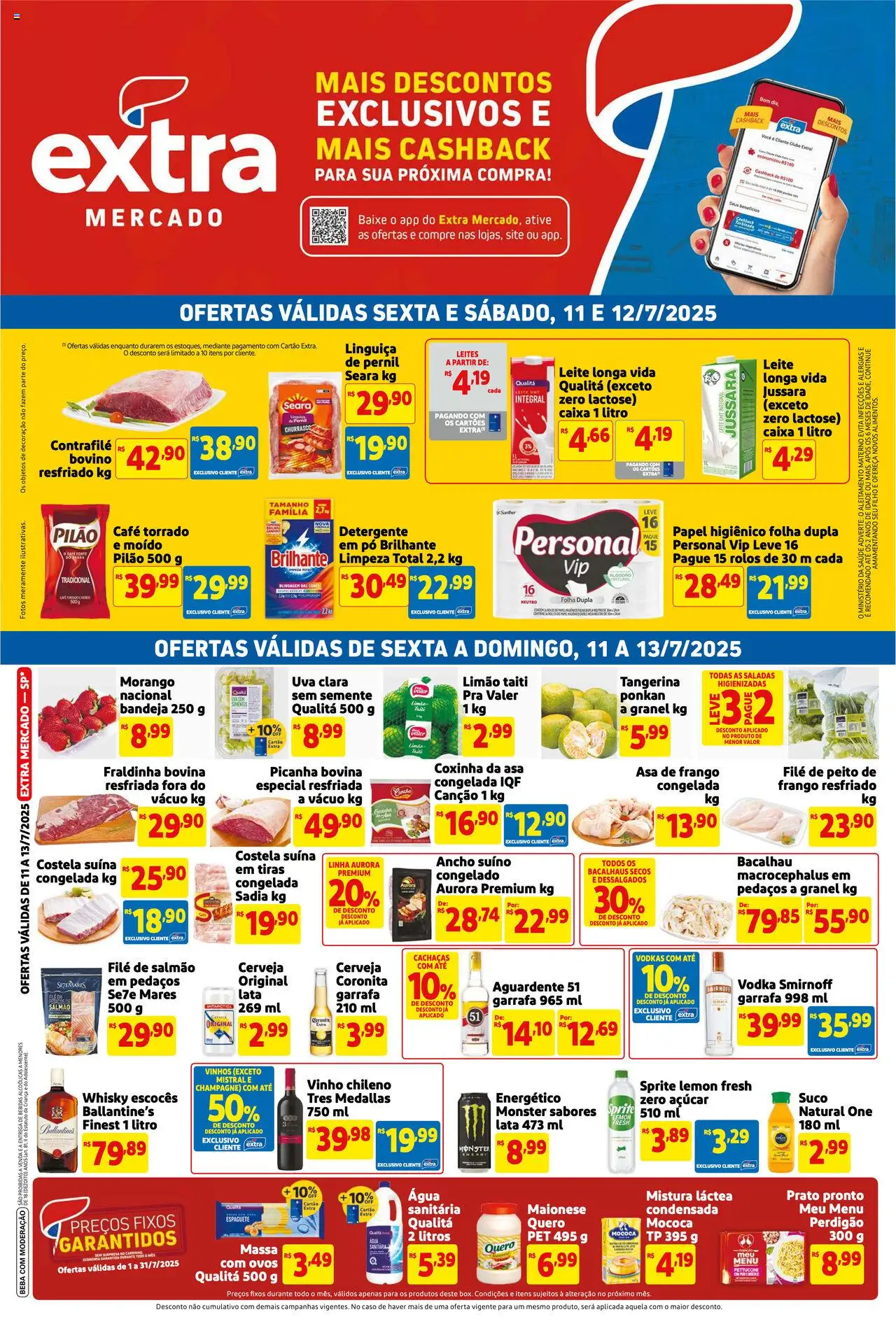 Extra folheto "Ofertas de Mercado Fim de Semana" válido a partir de 11/07/2025 - número de página 1 - Linguiça, Asa de frango, Leite, Ovos, Café, Vodka, Bandeja, Açúcar