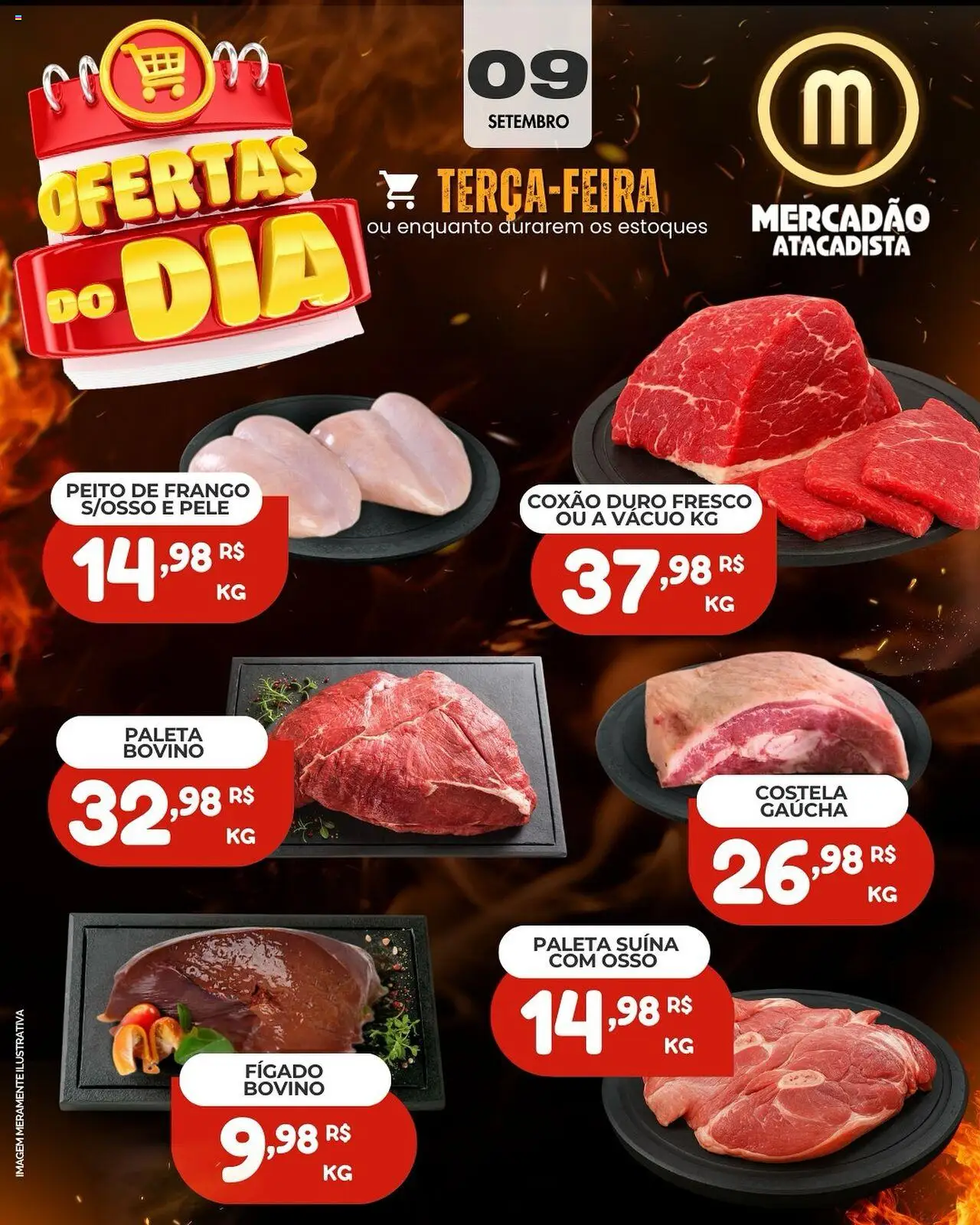 Mercadão Atacadista folheto "Ofertas Carne" válido a partir de 09/09/2025 - número de página 1 - Frango, Fígado, Peito de frango, Coxão duro, Paleta suína