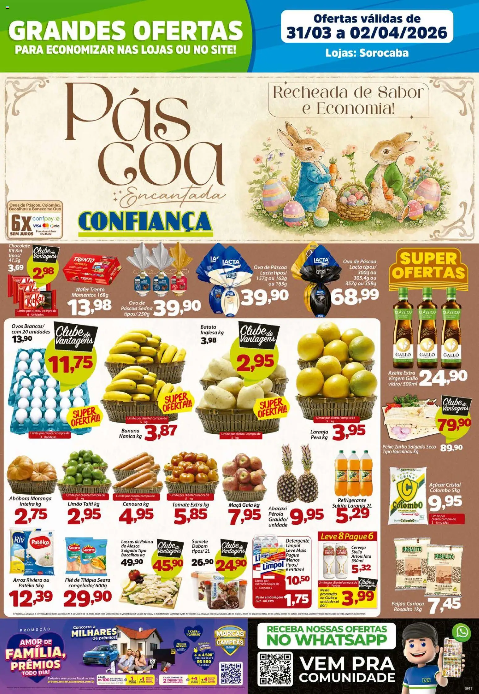 Pré-Visualização do folheto "Confiança - Ofertas da semana" da loja Confiança válido a partir de 31/03/2026 - Chocolate, Feijão, Azeite, Tomate, Bacalhau, Detergente, Alimentos, Tilápia