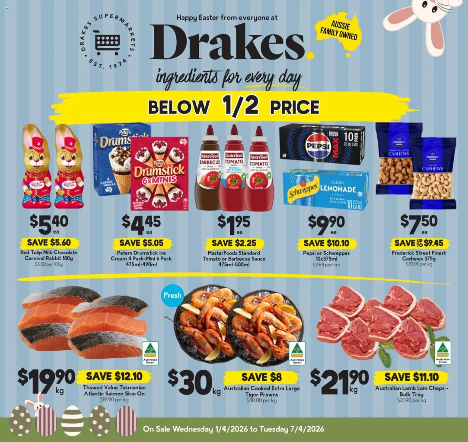 Preview of catalogue Drakes catalogue QLD from shop Drakes valid 01/04/2026 - Ingredients, Milk, Chocolate, Prawns, Cream, Salmon, Sauce, Lemonade