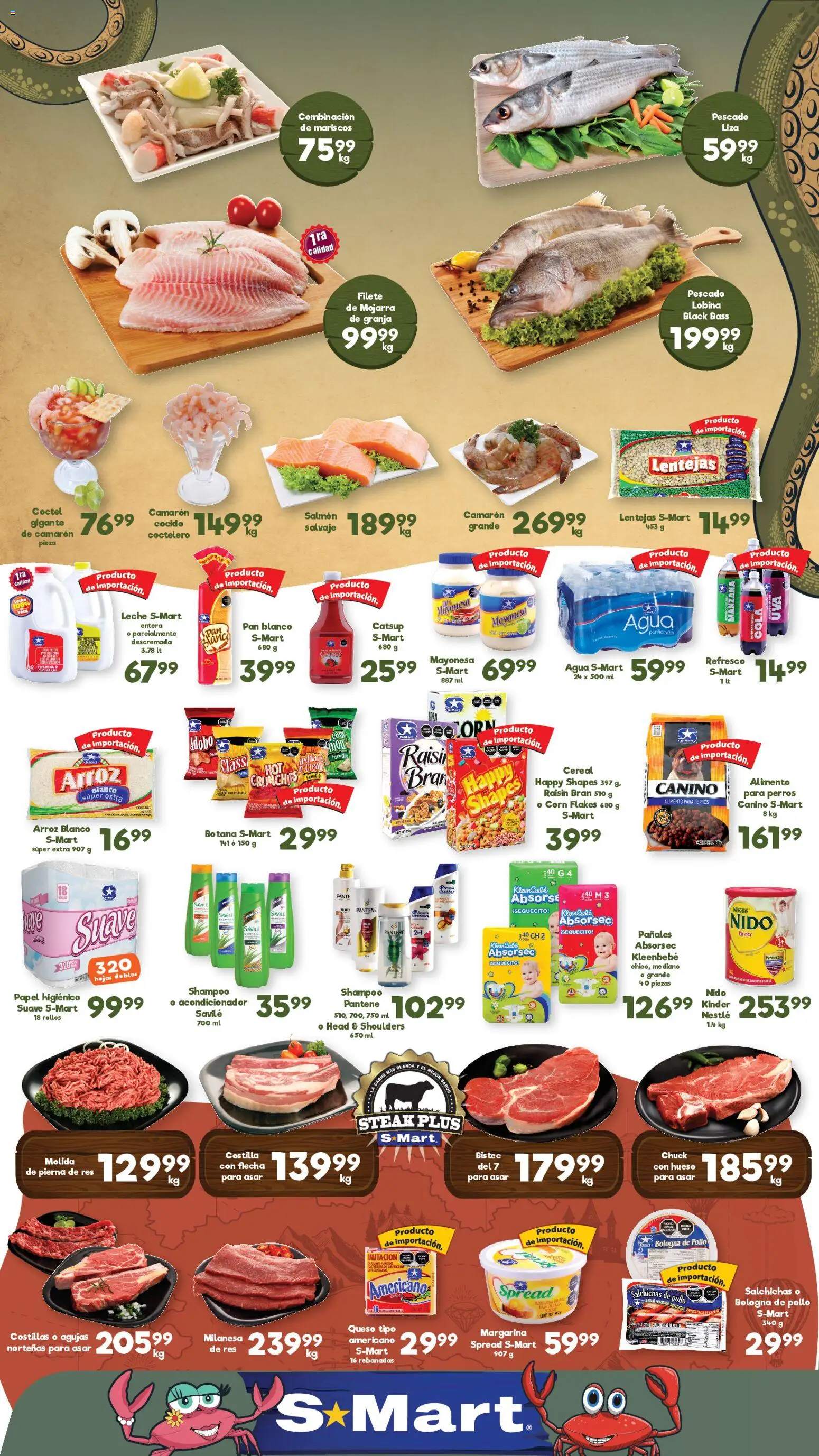 Vista previa las ofertas de la tienda S-Mart - S-Mart folleto Matamoros desde el 13/03/2026 - Leche, Queso, Catsup, Lentejas, Pañales, Salchichas, Filete, Salmón