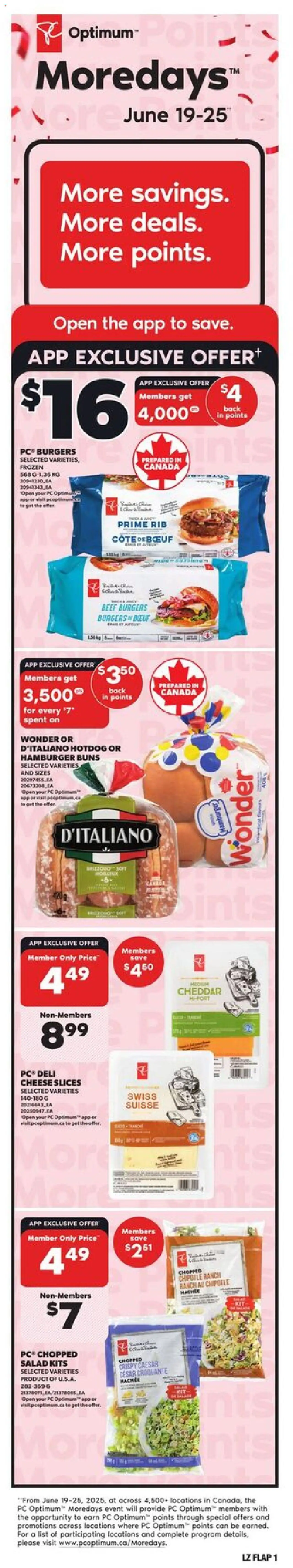 Zehrs flyer valid from Jun 19, 2025 - page number 1 - Beef, Salad, PC, Burgers, Hamburger, Cheddar, Cheese