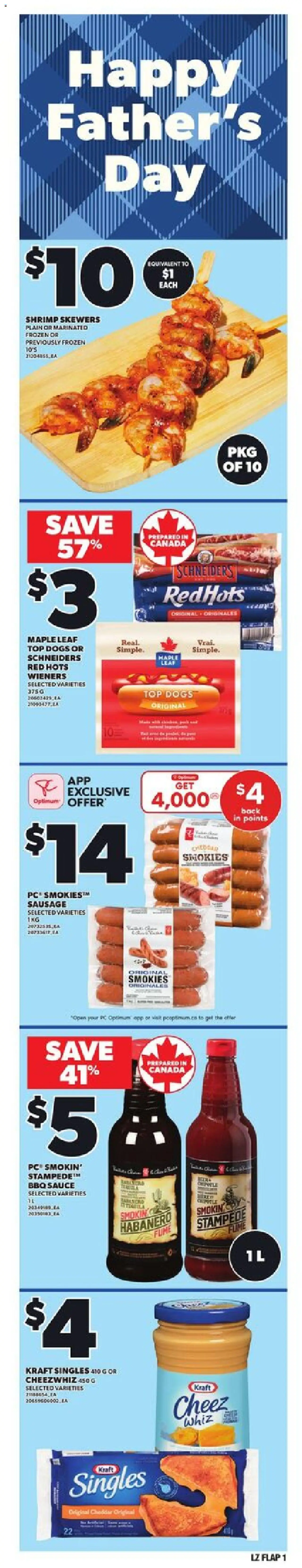 Loblaws flyer valid from Jun 12, 2025 - page number 1 - PC, Sausage, Shrimp