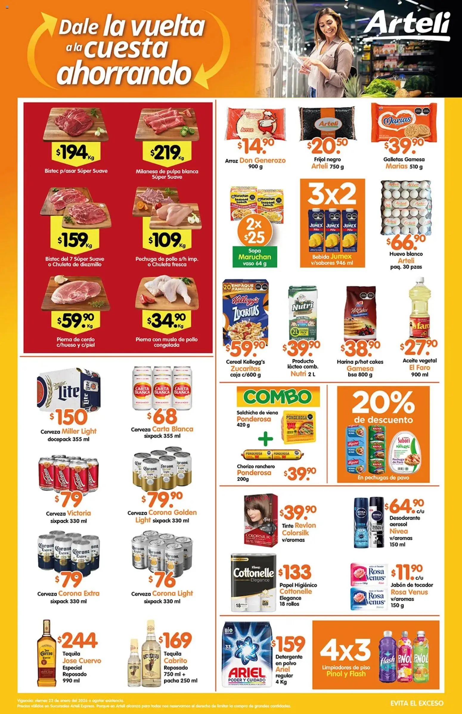 Vista previa las ofertas de la tienda Arteli - Folleto Express desde el 23/01/2026 - Pollo, Cerveza, Huevo, Arroz, Pavo, Papel higiénico, Cerveza Corona, Pechugas de pavo