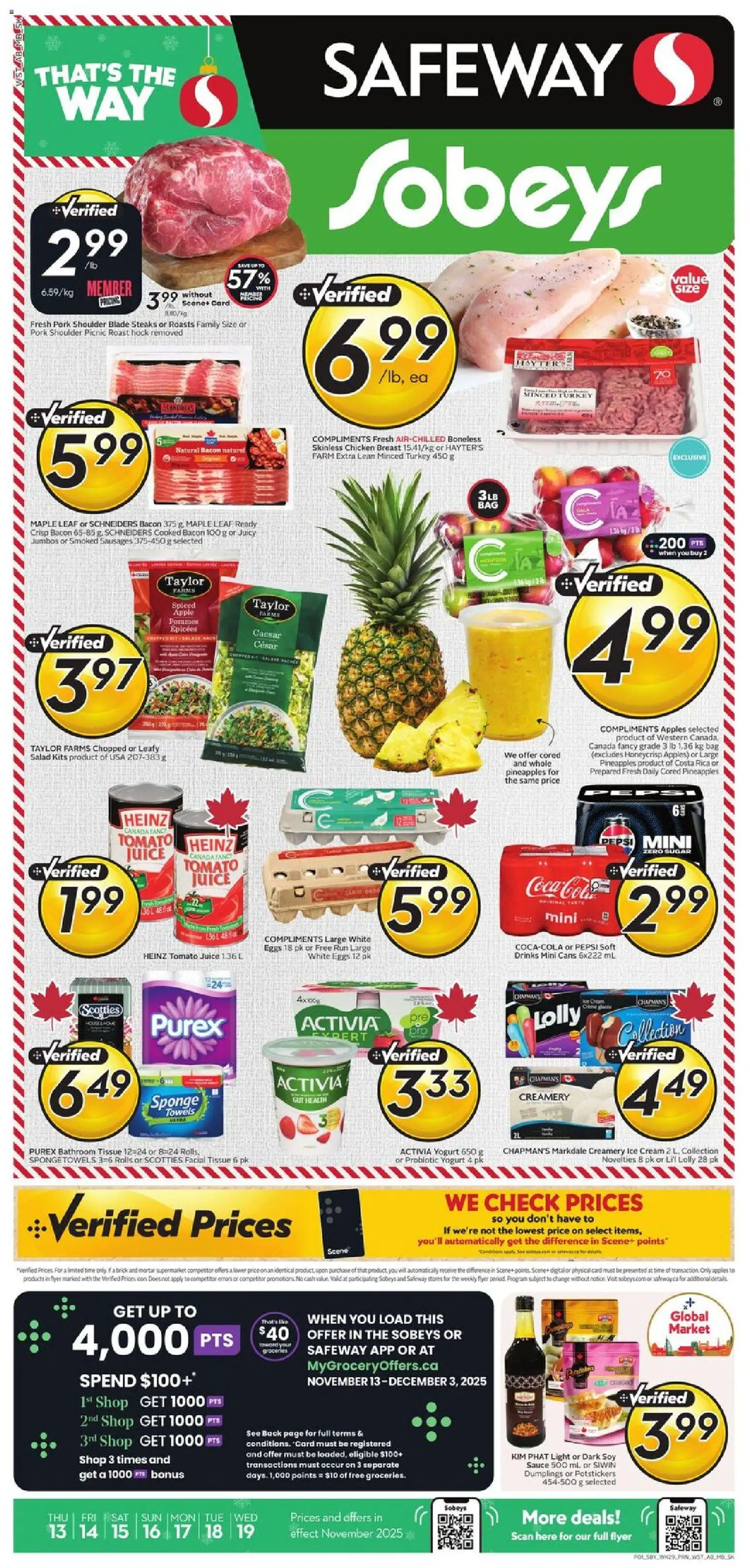 Preview of leaflet Black Friday from shop Sobeys is valid from Nov 13, 2025 - Chicken, Turkey, Drinks, Sugar, Pork, Towels, Sponge, Pork shoulder