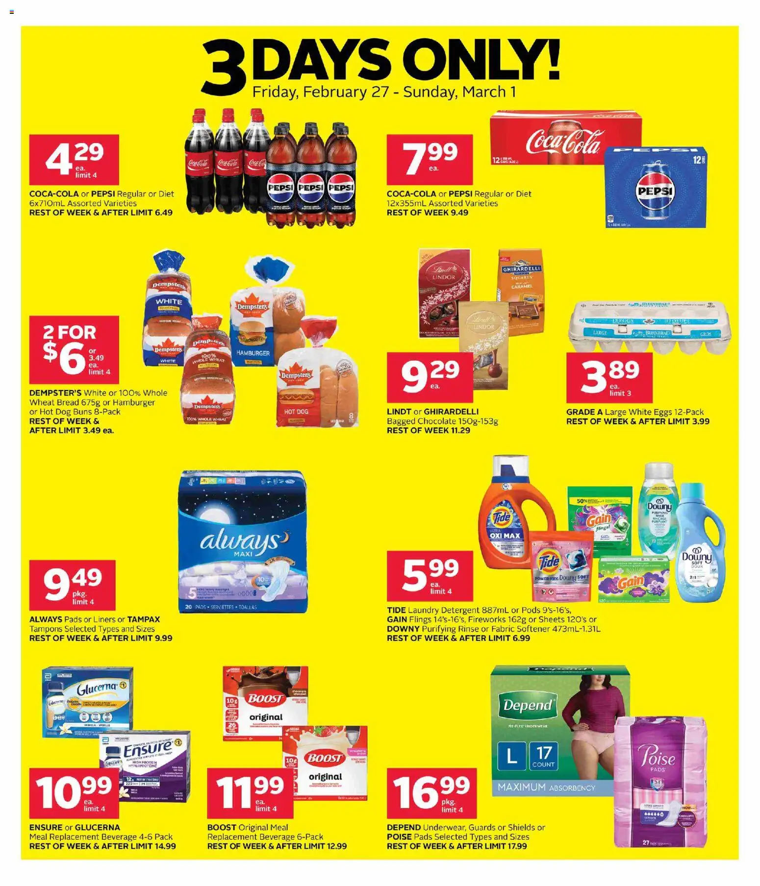 Preview of leaflet Weekly flyer / circulaire from shop Rexall is valid from Feb 27, 2026 - Hamburger, Chocolate, Eggs, Bread, Lindt, Underwear, Detergent, Fabric softener