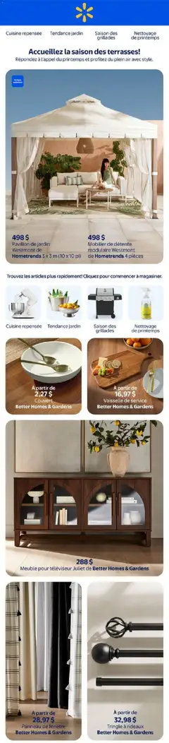 Un aperçu du dépliant Walmart circulaire - Accueillez la saison des terrasses! du magasin Walmart est valide à partir 2 avr. 2026