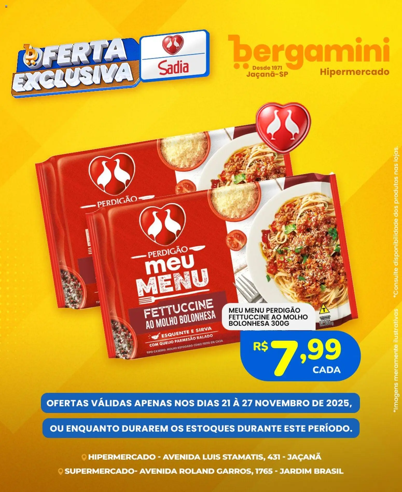 Pré-Visualização do folheto "Ofertas Sadia e Perdigão" da loja Supermercado Bergamini válido a partir de 21/11/2025