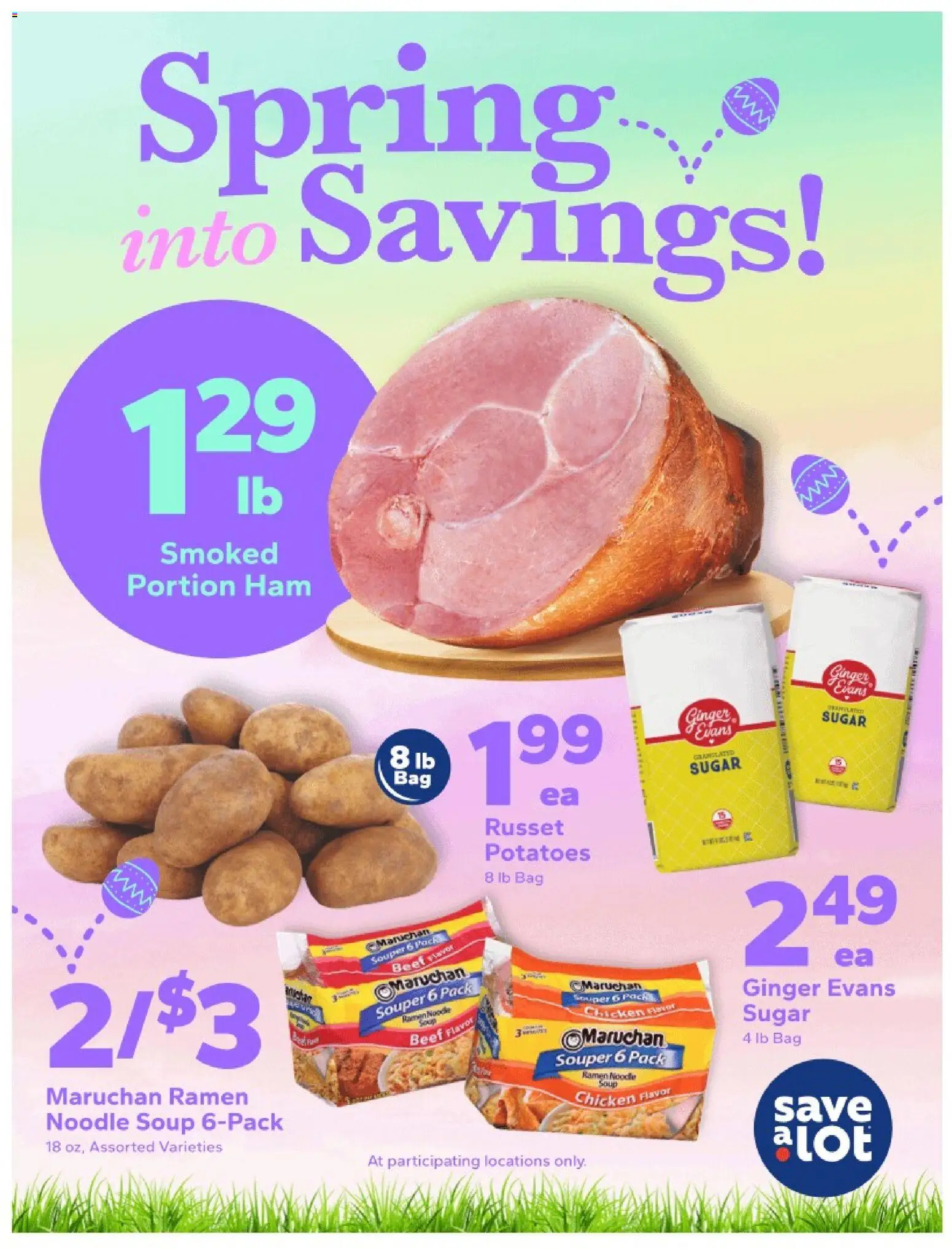 Ad Preview of Save a Lot Save a Lot Special Promotion from 03/25/2026 - Potatoes, Ginger, Sugar, Ham, Beef, Bag, Chicken