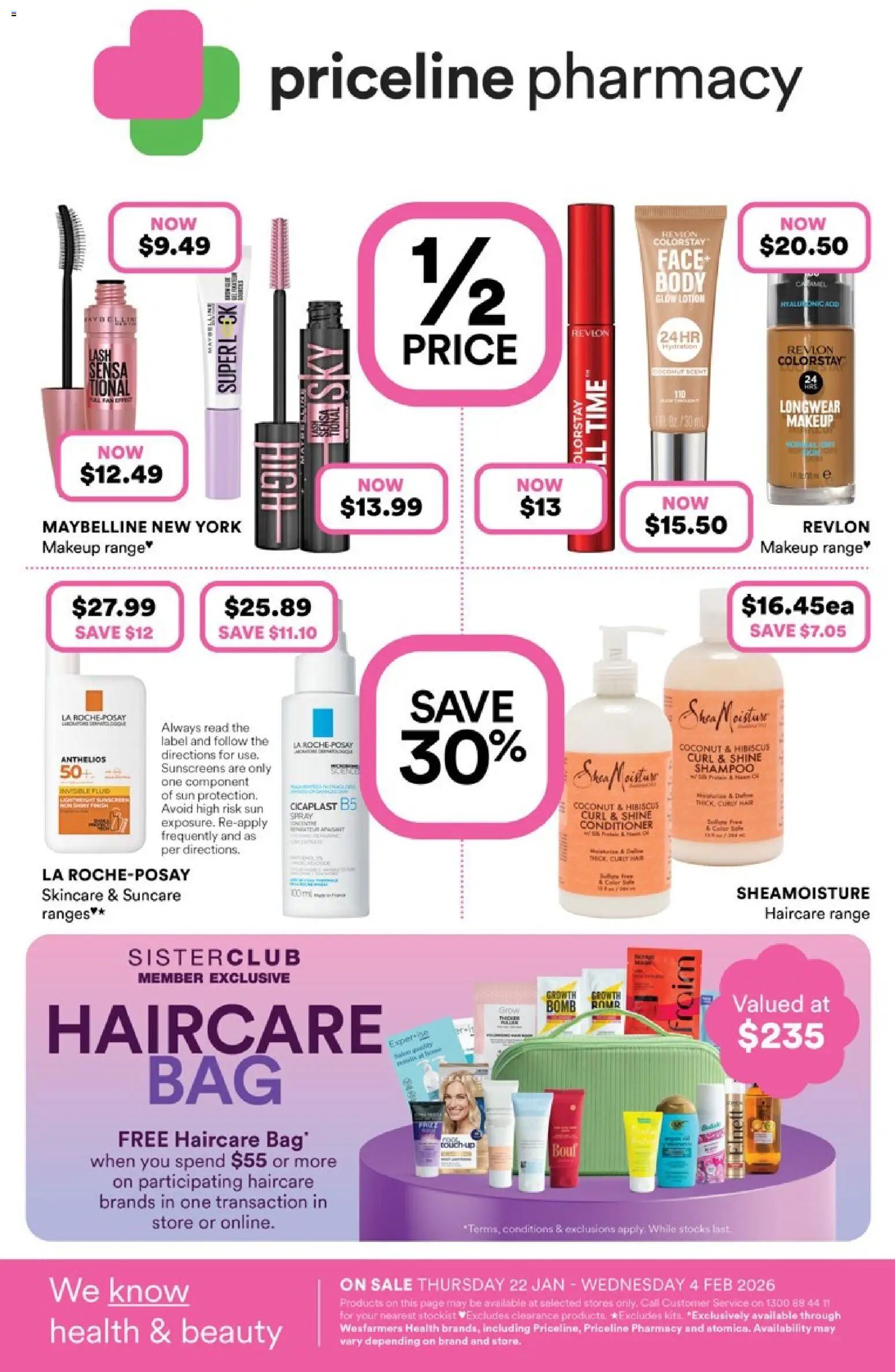 Preview of catalogue Catalogue from shop Priceline Pharmacy valid 22/01/2026 - Shampoo, Conditioner, Lotion, Makeup, Curly, Coconut, Bag