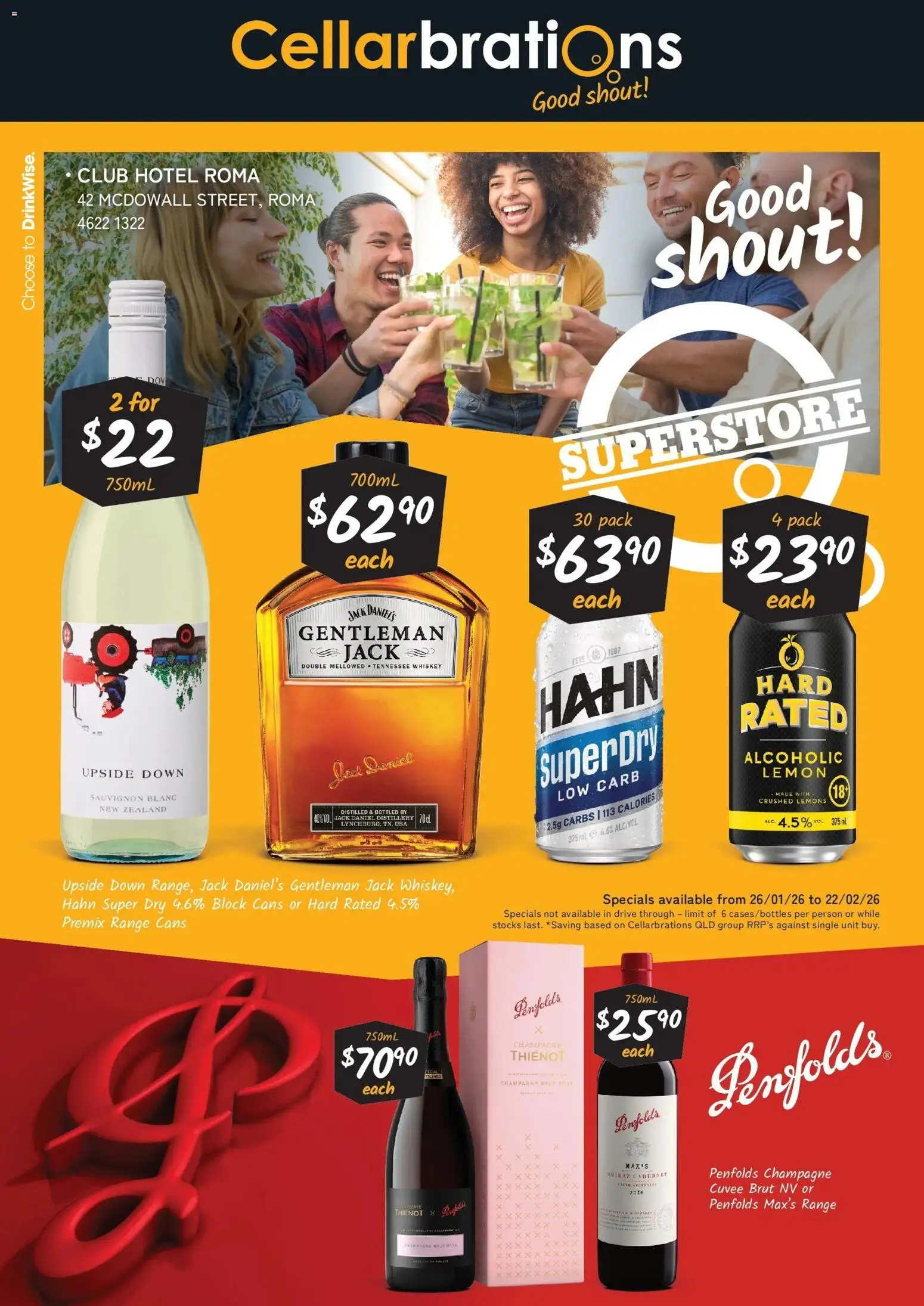 Preview of catalogue Catalogue Roma from shop Cellarbrations valid 26/01/2026 - Champagne, Whiskey, Lemon, Jack Daniel’s, Lemons