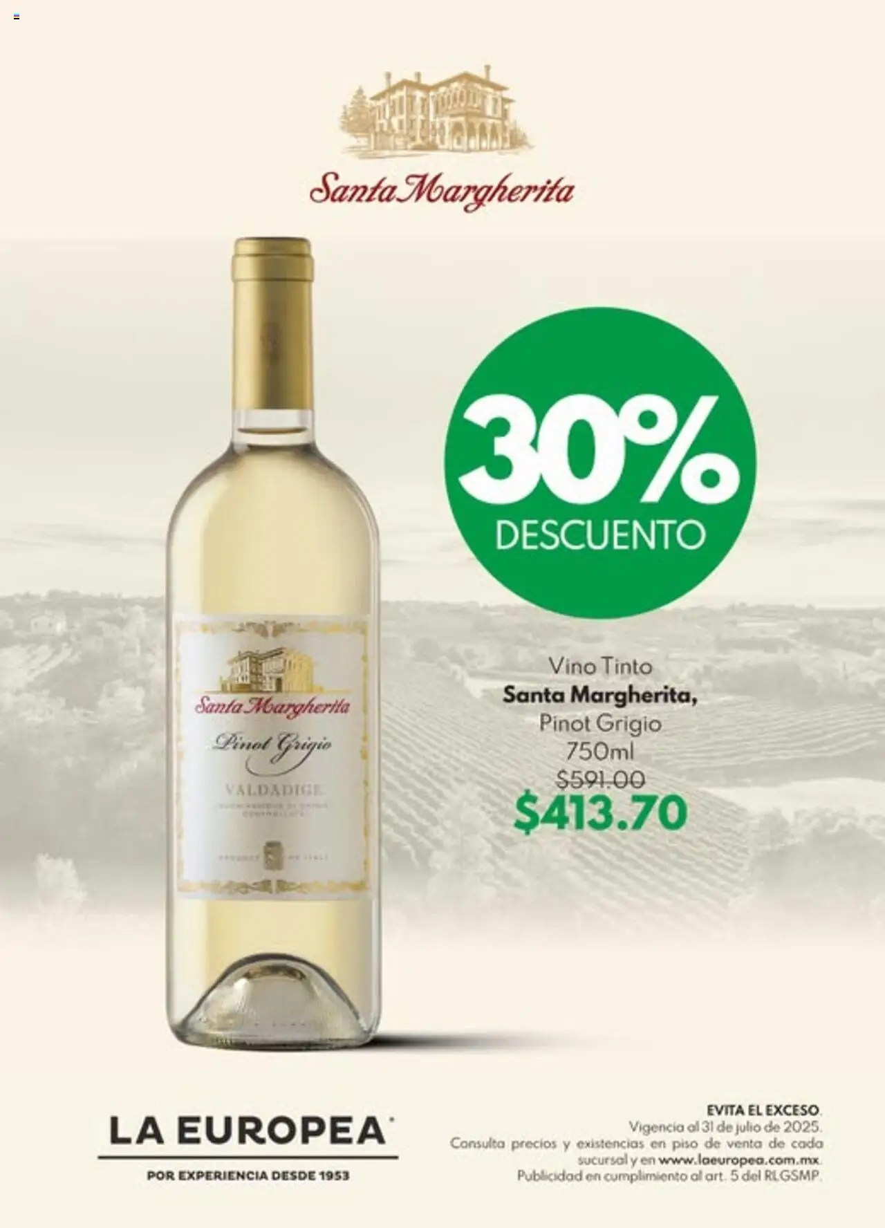 Catálogo 30% descuento La Europea y sus promociones válidas desde el 24/07/2025 - Número de página 1 - Vino tinto, Vino