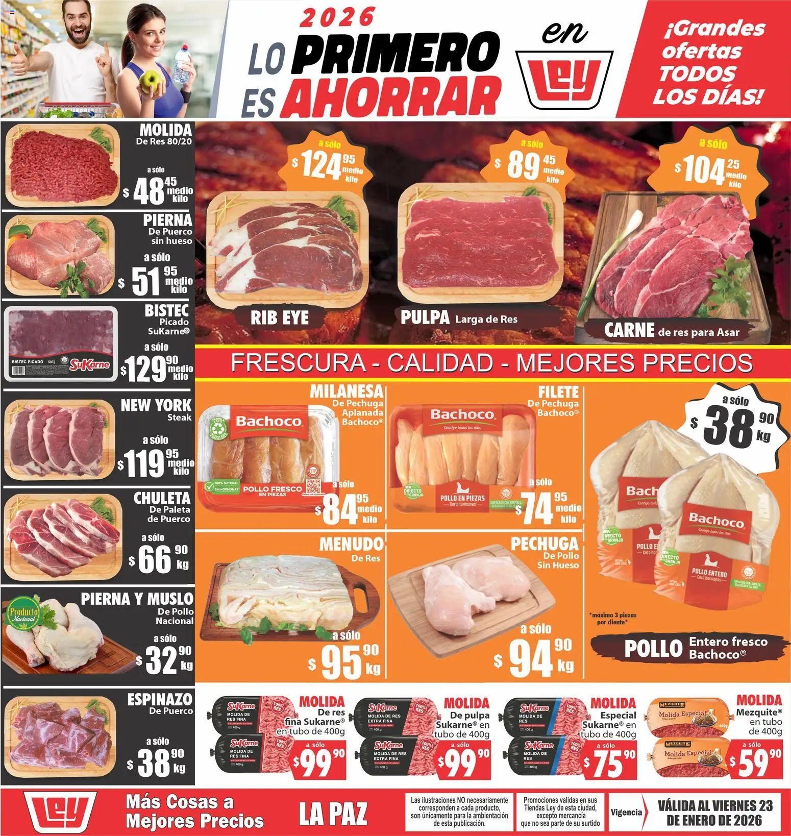 Vista previa las ofertas de la tienda Casa Ley - Folleto Más Cosas a Mejores Precios La Paz desde el 20/01/2026 - Carne, Bistec, Paleta, Milanesa, Res, Chuleta, Steak, Carne de res