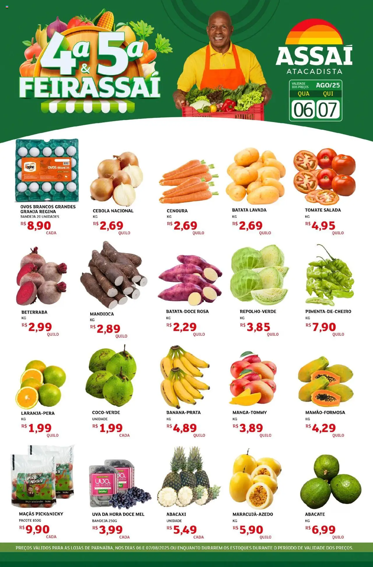 Assaí Atacadista folheto "Encarte - PI" válido a partir de 06/08/2025 - número de página 1 - Doce, Batata, Beterraba, Tomate, Abacate, Salada, Cebola, Bandeja