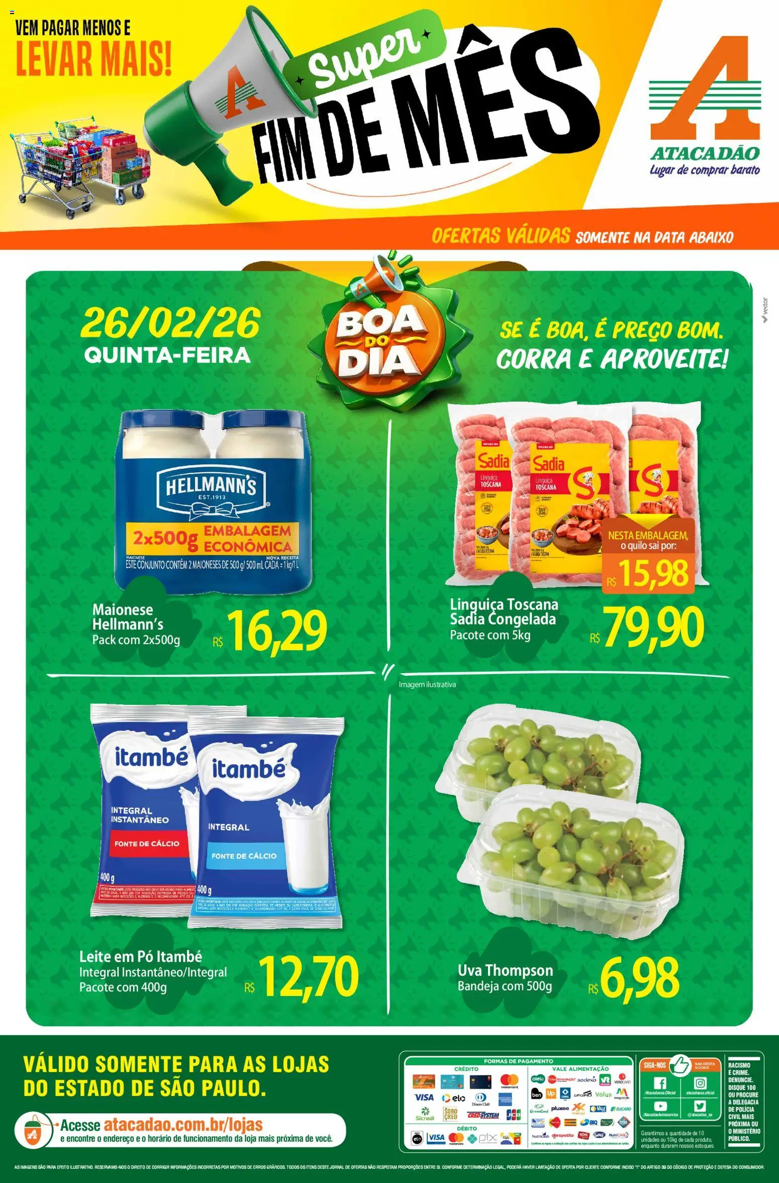 Pré-Visualização do folheto "Ofertas - SP" da loja Atacadão válido a partir de 26/02/2026