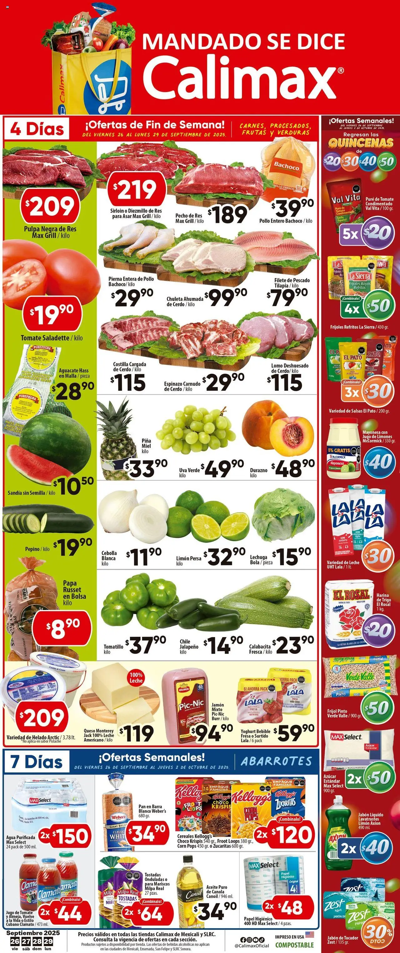 Folleto Mexicali Calimax y sus promociones válidas desde el 26/09/2025 - Número de página 1