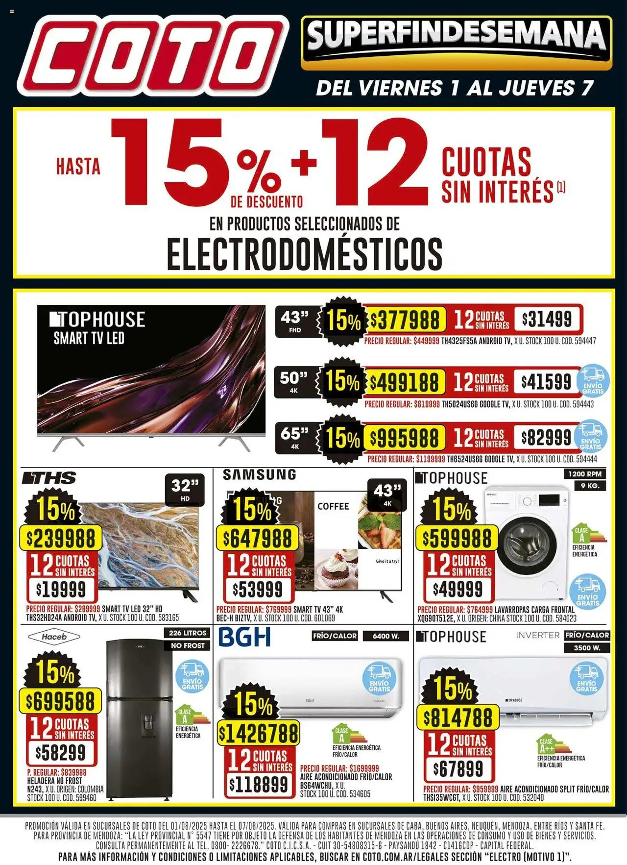Coto Ofertas electro del 01/08/2025 >> Catálogo - Aire acondicionado, Heladera, Lavarropas