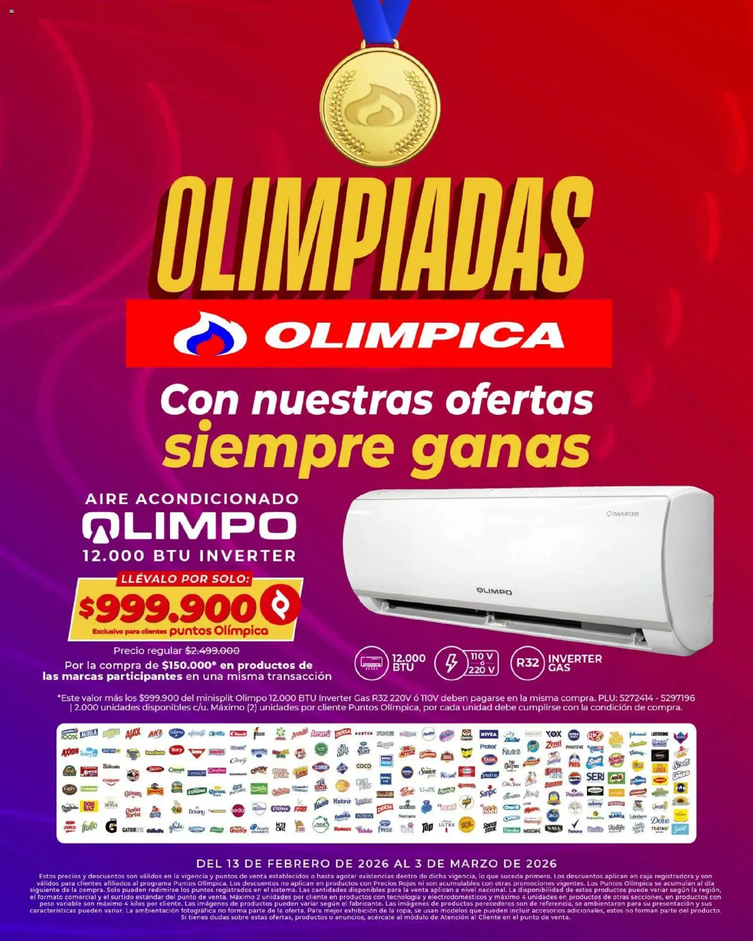  Vista previa del prospecto Olimpiadas, con nuestras ofertas siempre ganas del almacen Olímpica válida del 13/02/2026 al 03/03/2026