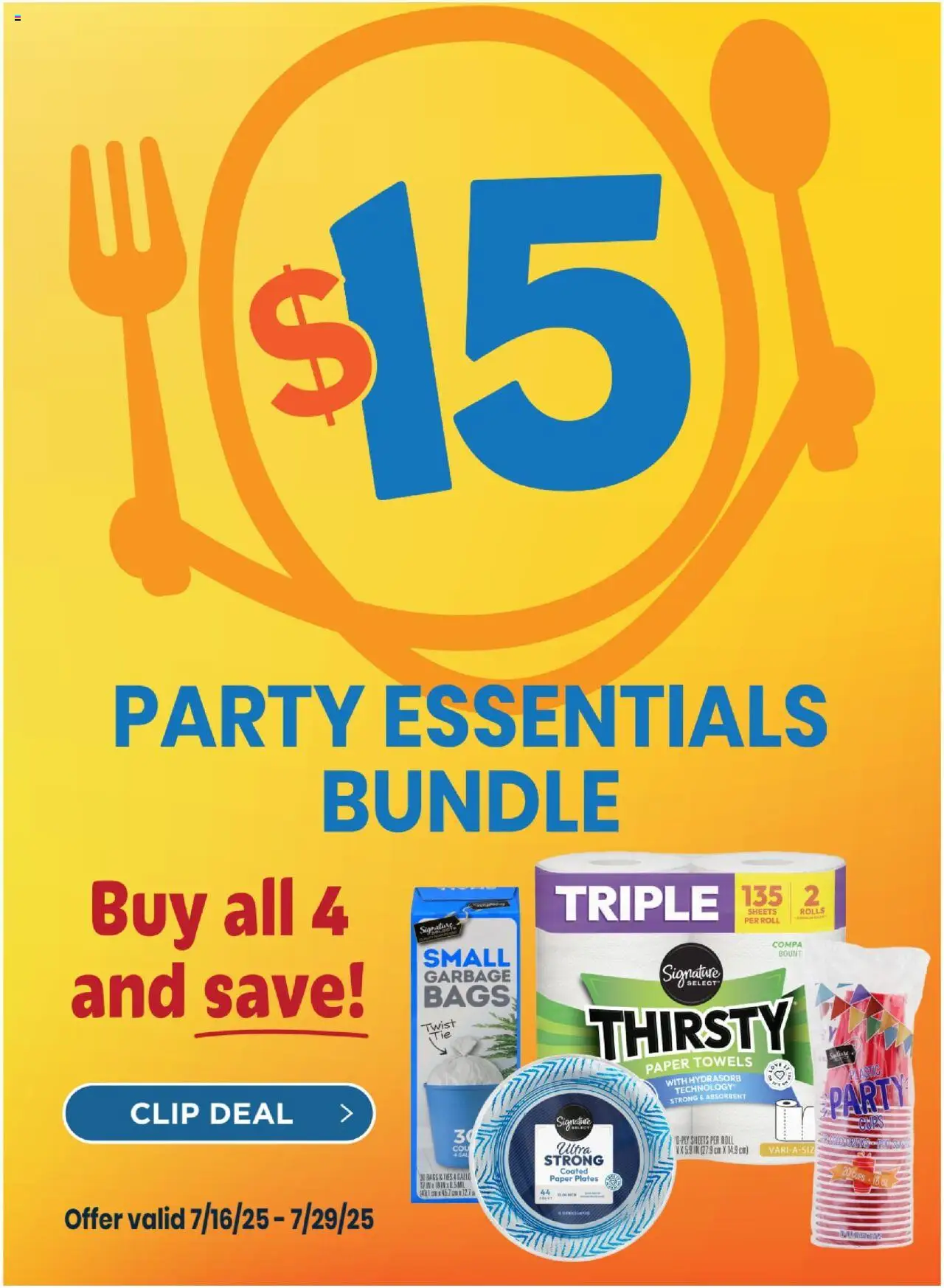 United Supermarkets Meal Bundle Flyer from 07/16/2025 - Flyer - Page number 1 - Clip, Paper plates, Paper towels