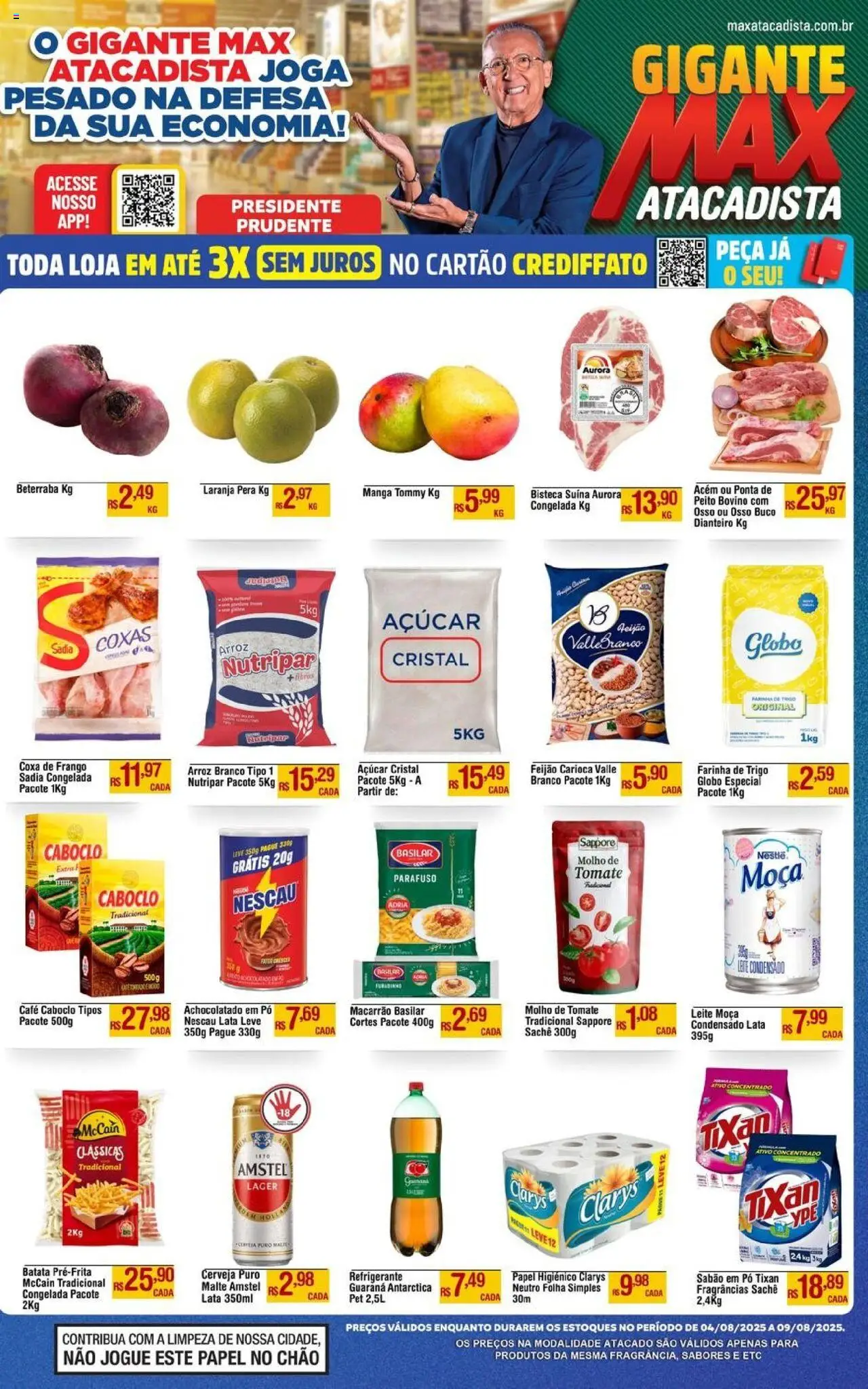 Max Atacadista folheto "Ofertas Semanal" válido a partir de 04/08/2025 - número de página 1 - Cerveja, Macarrão, Leite, Tomate, Açúcar, Papel higiênico, Molho de tomate, Sabão