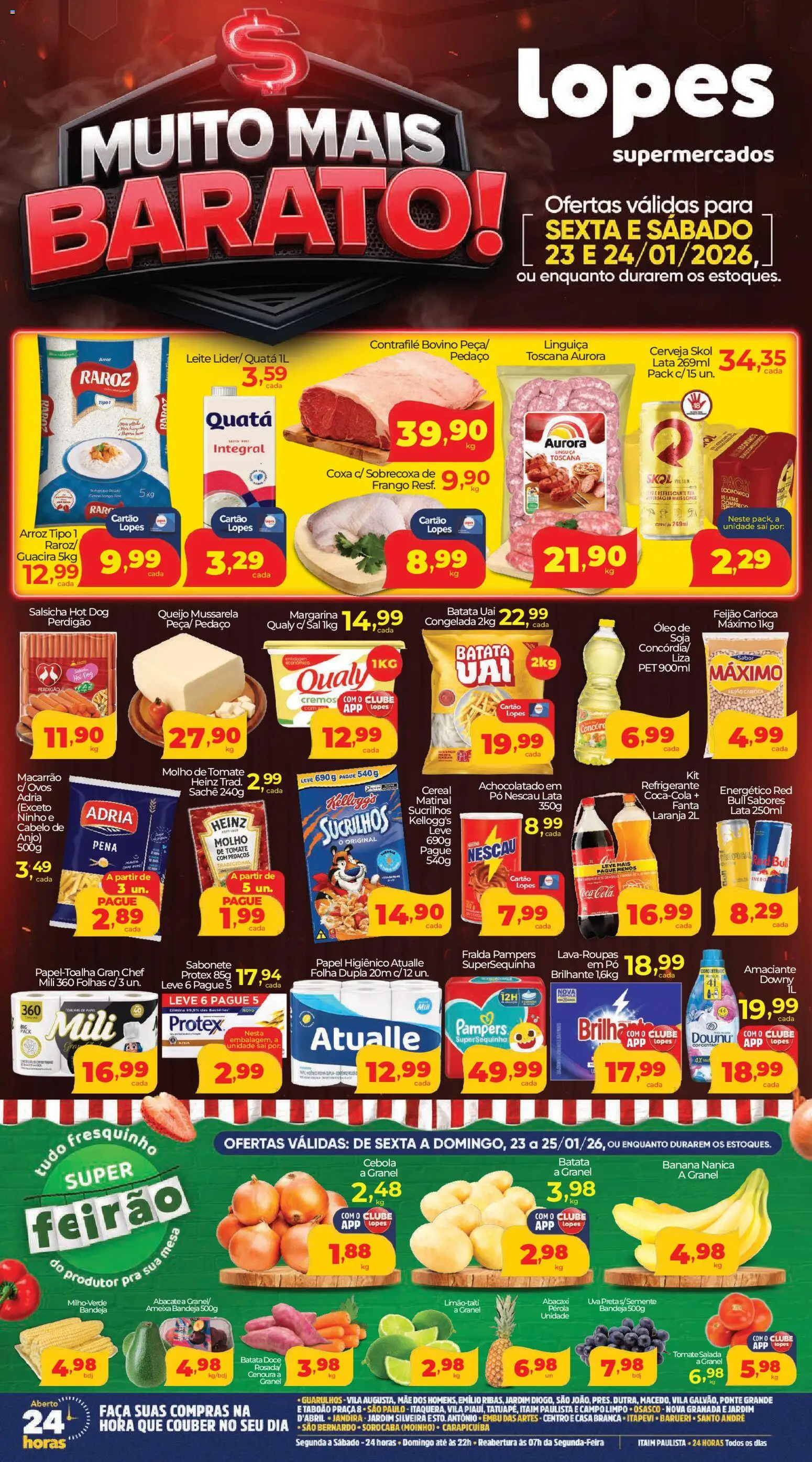 Pré-Visualização do folheto "Ofertas da semana" da loja Lopes Supermercados válido a partir de 23/01/2026 - Macarrão, Uva, Queijo, Tomate, Nescau, Papel higiênico, Cebola, Faca