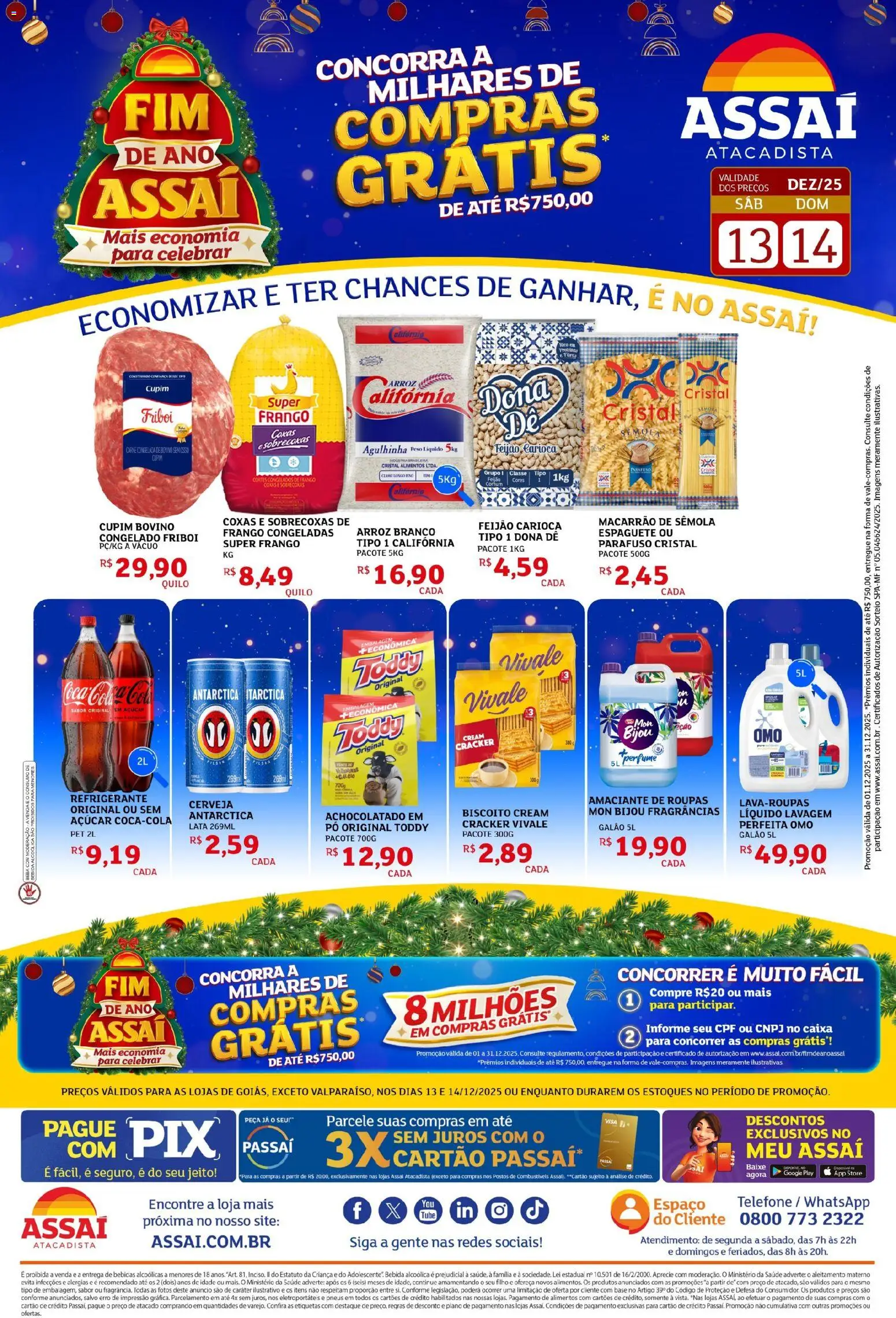 Pré-Visualização do folheto "Encarte - GO" da loja Assaí Atacadista válido a partir de 13/12/2025 - Cerveja, Feijão, Cola, Achocolatado, Lenço, Cálcio, Amaciante de roupas, Macarrão de sêmola