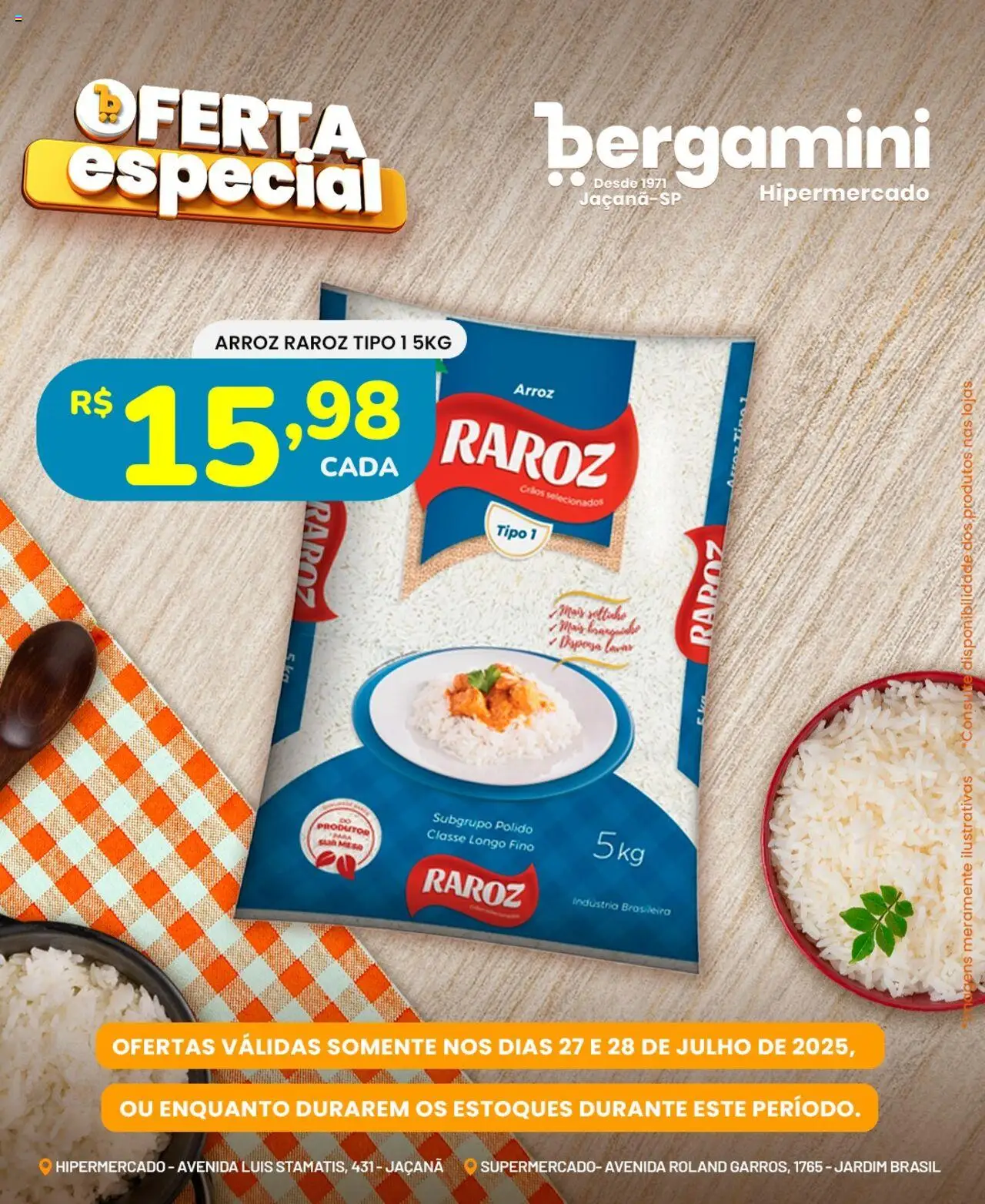 Supermercado Bergamini folheto "Ofertas Imperdíveis" válido a partir de 27/07/2025 - número de página 1 - Mesa, Arroz