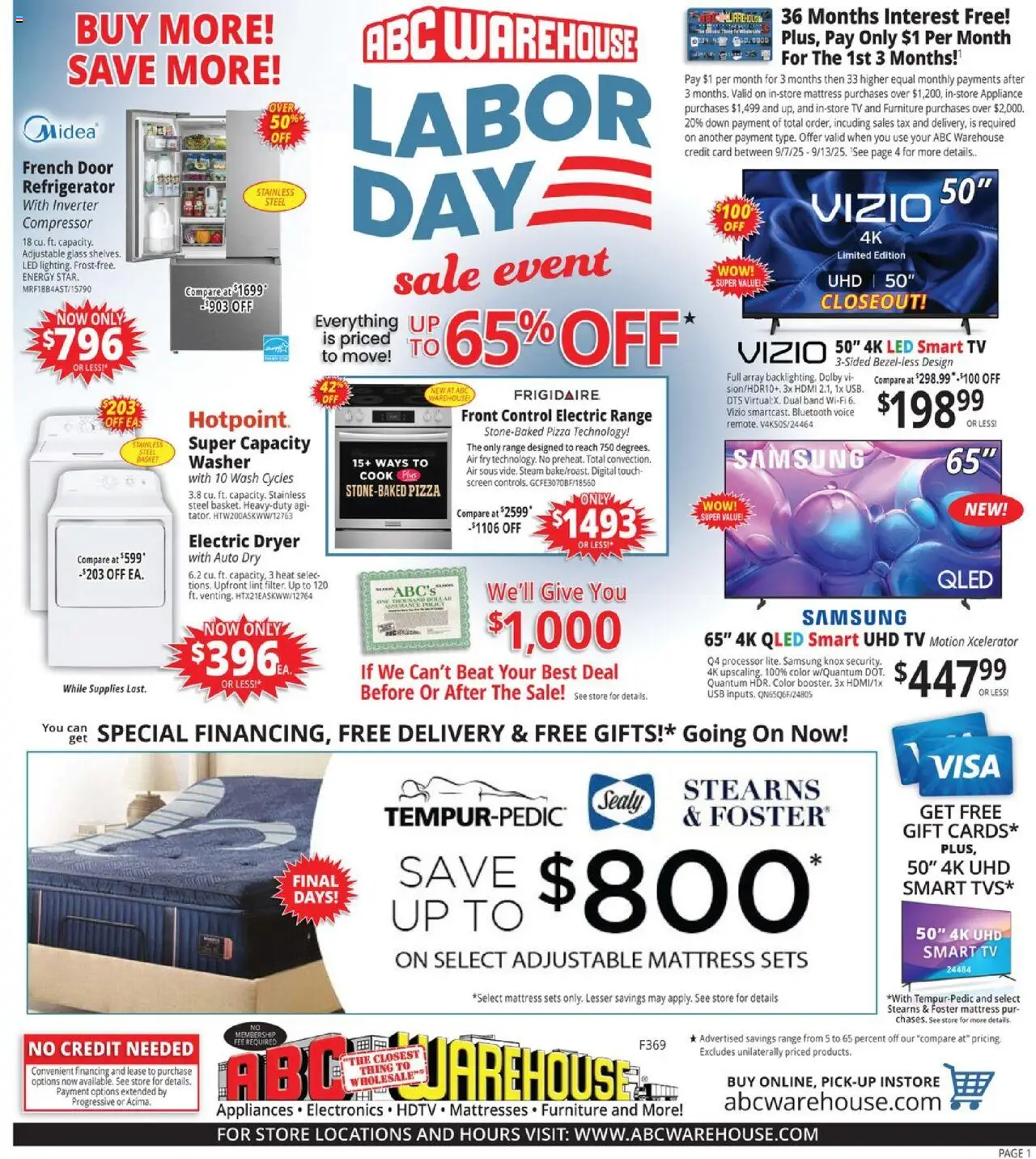 ABC Warehouse Weekly Ad from 09/07/2025 - Flyer - Page number 1