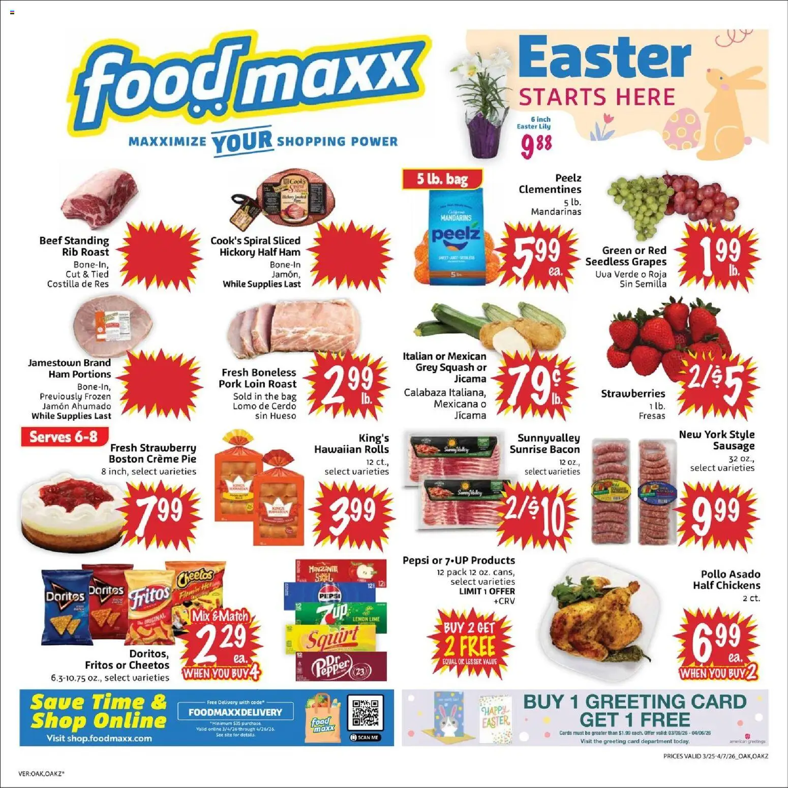 Ad Preview of FoodMaxx FoodMaxx Weekly Ad from 03/25/2026 - Strawberries, Sausage, Ham, Lime, Bag, Mandarins, Pork loin, Seedless grapes