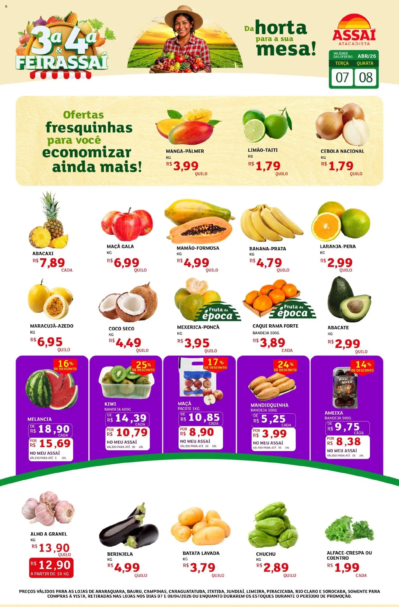 Pré-Visualização do folheto "Assaí Atacadista ofertas - SP" da loja Assaí Atacadista válido a partir de 07/04/2026 - Coco, Kiwi, Chuchu, Ameixa, Caqui, Abacate, Berinjela, Alho