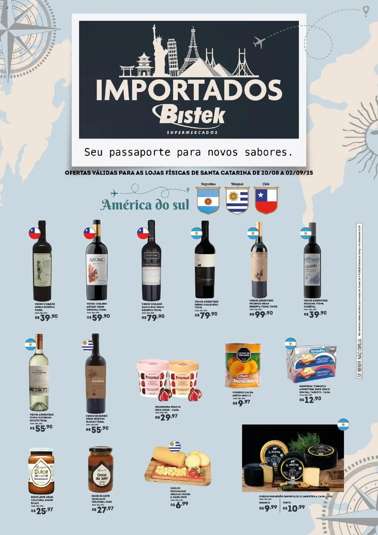 Bistek Supermercados folheto "Ofertas Importados" válido a partir de 20/08/2025 - número de página 1 - Vinho, Doce de leite, Franui, Bebidas, Leite, Doce, Provolone, Queijo parmesão