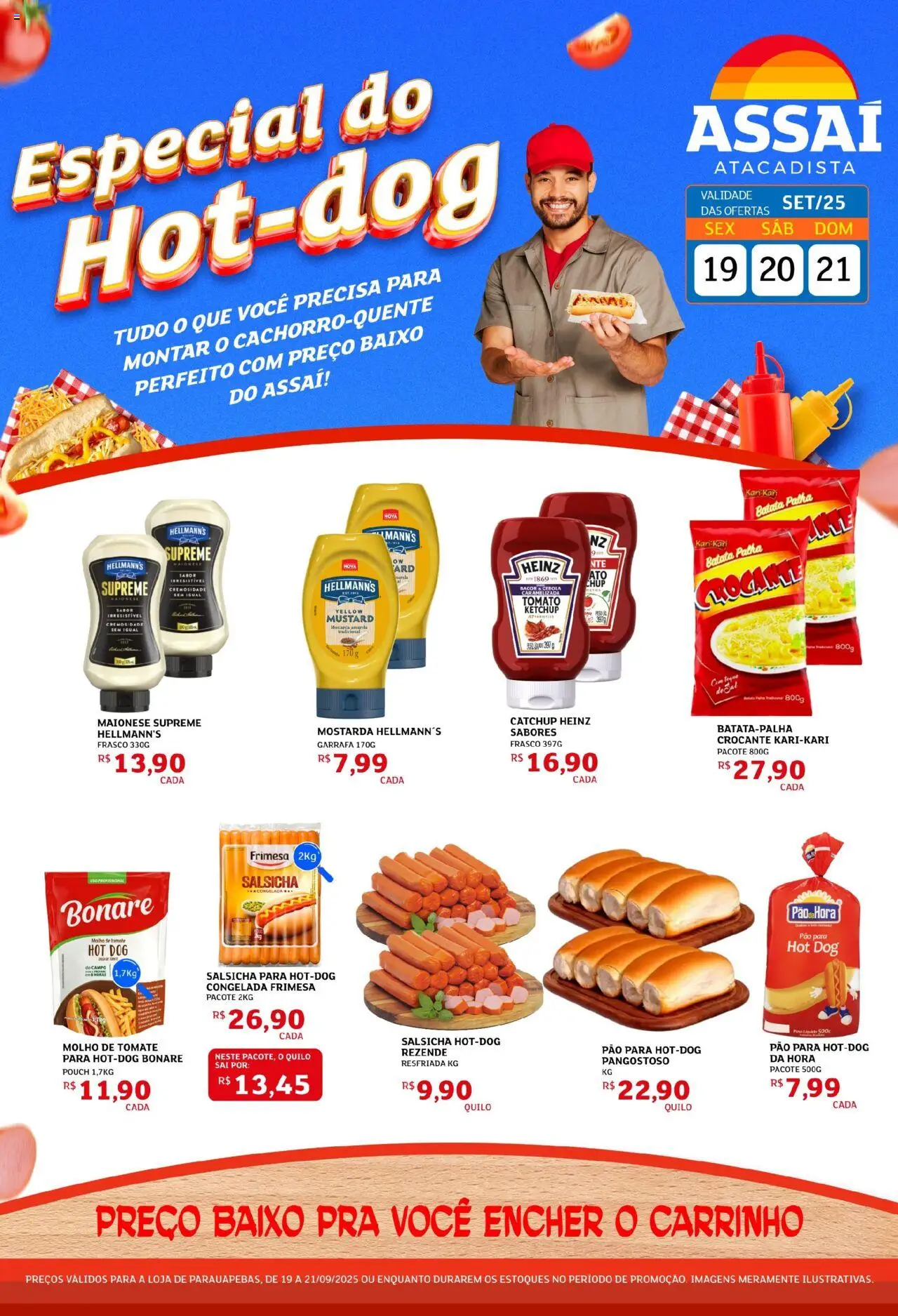 Assaí Atacadista folheto "Encarte - PA" válido a partir de 19/09/2025 - número de página 1 - Salsicha, Pão, Carrinho, Batata, Bacon, Cebola, Molho de tomate, Mostarda