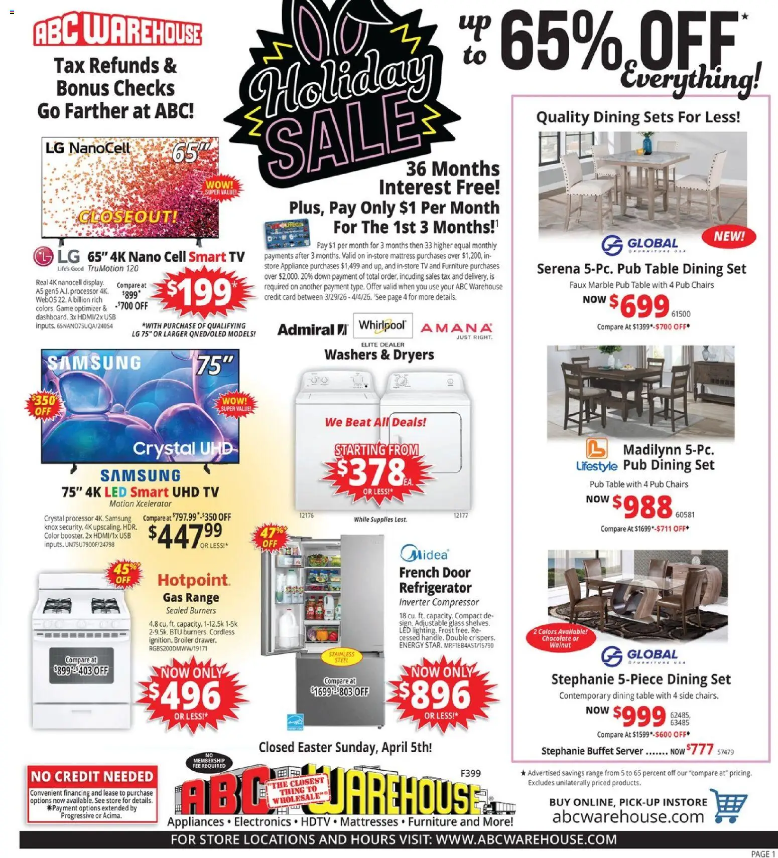 Ad Preview of ABC Warehouse ABC Warehouse Weekly Ad from 03/29/2026