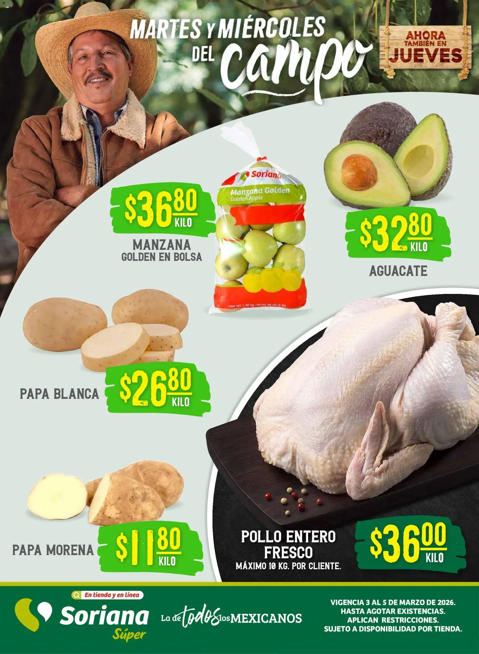 Vista previa las ofertas de la tienda Soriana - Soriana Martes y Miércoles del Campo Súper: Tijuana, Mexicali, Ensenada, San Luis Río Colorado y Tecate desde el 03/03/2026 