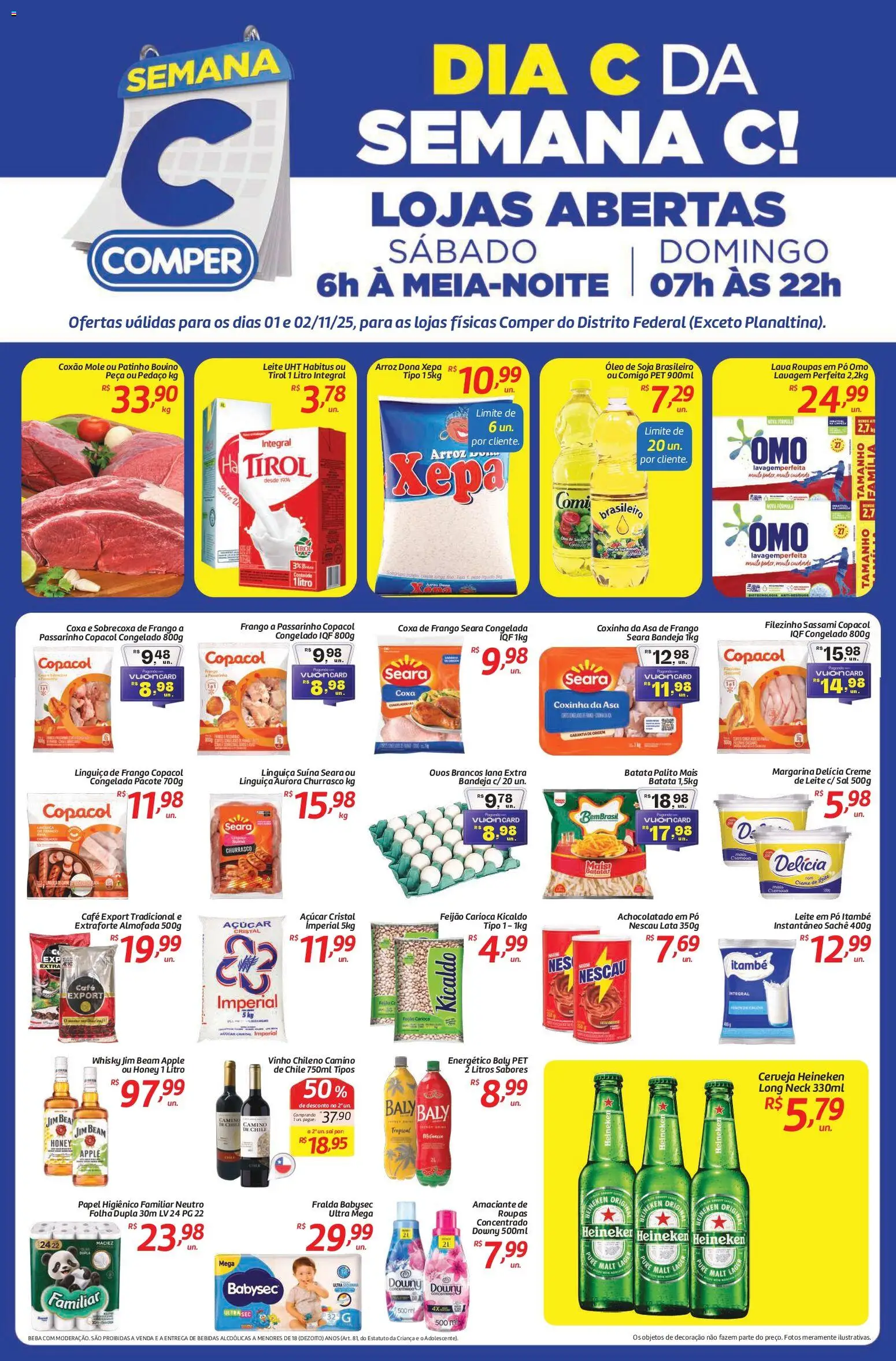 Pré-Visualização do folheto "Ofertas da semana" da loja Comper válido a partir de 01/11/2025 - Whisky, Óleo, Leite, Batata, Amaciante, Margarina, Coxa de frango, Asa de frango