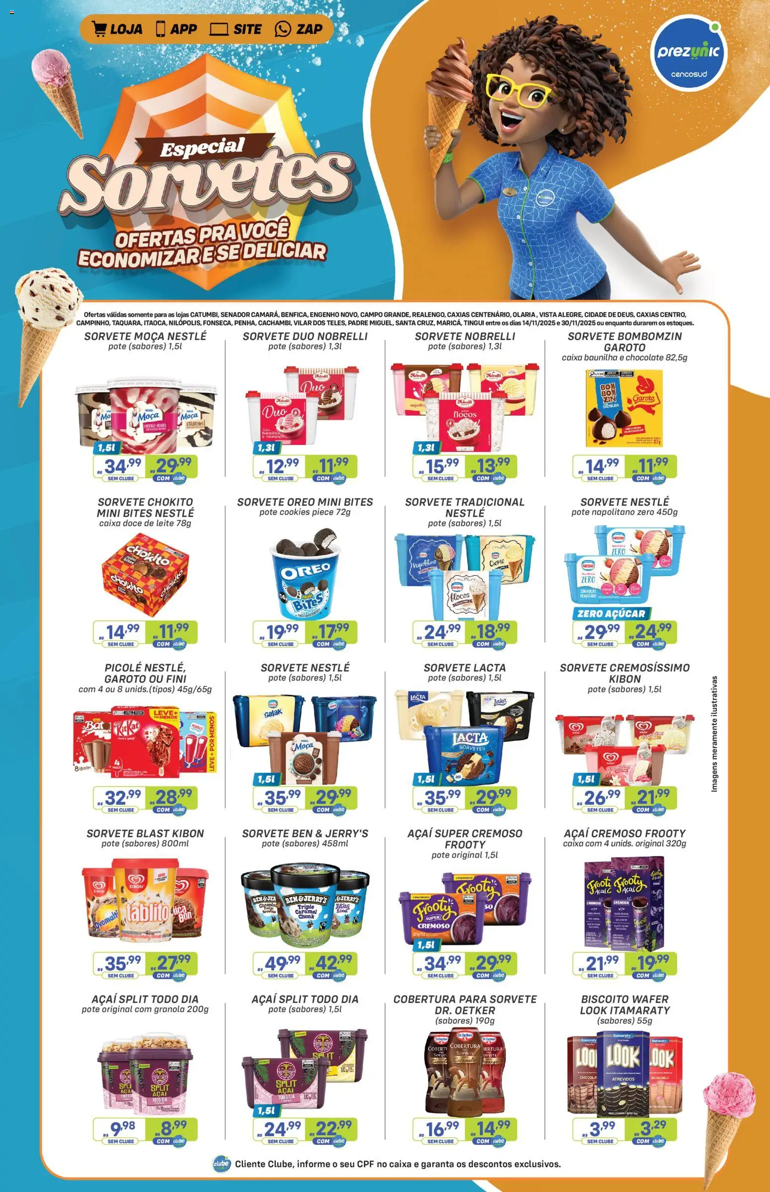 Pré-Visualização do folheto "Encarte Especial Sorvetes" da loja Prezunic válido a partir de 01/11/2025 - Caixa, Chocolate, Cookies, Biscoito, Granola, Picolé, Sorvete Oreo, Sorvete Ben & Jerry’s