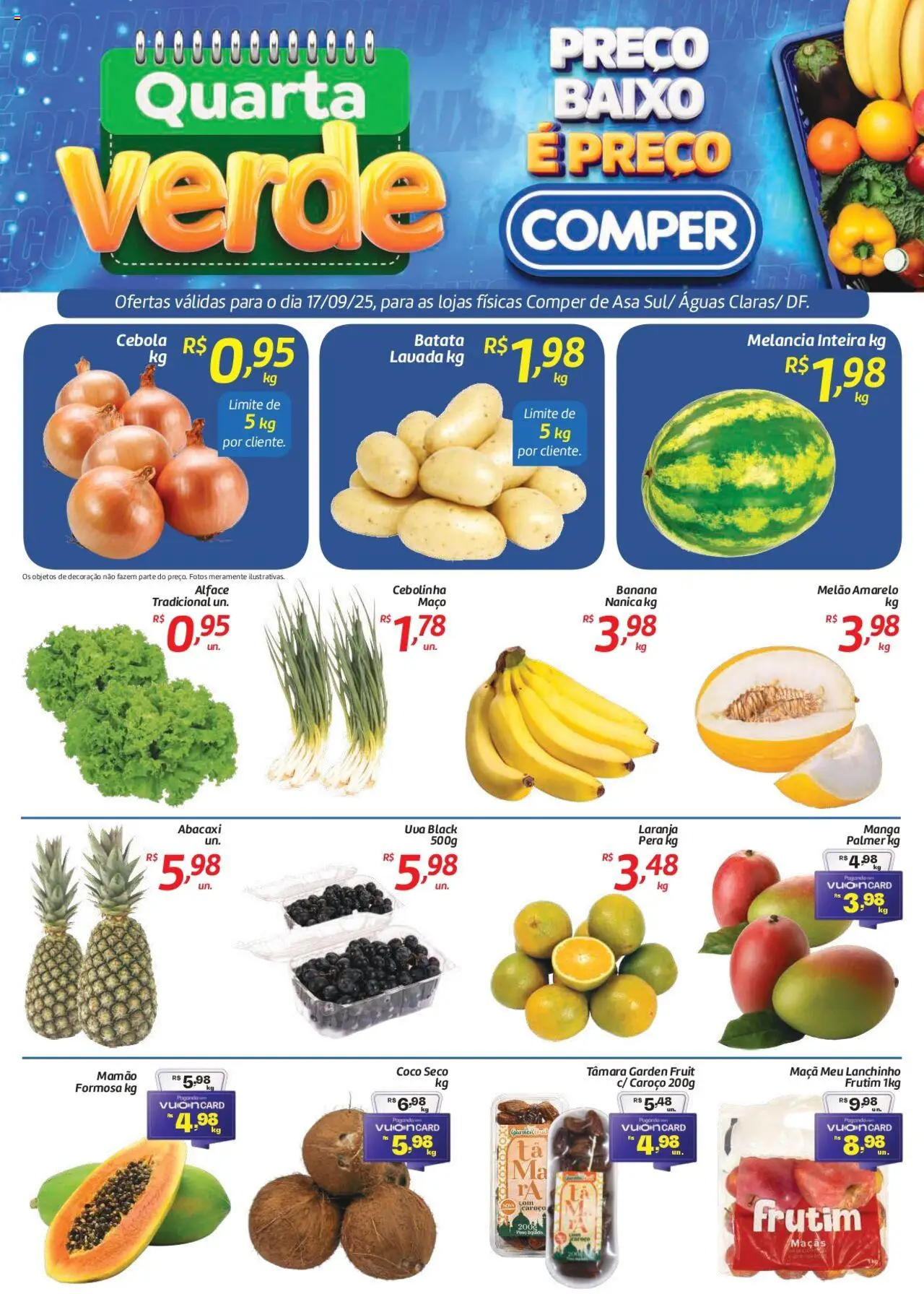 Comper folheto "Ofertas Quarta Verde" válido a partir de 17/09/2025 - número de página 1 - Coco, Melancia, Decoração, Abacaxi, Alface, Baixo, Cebola, Melão