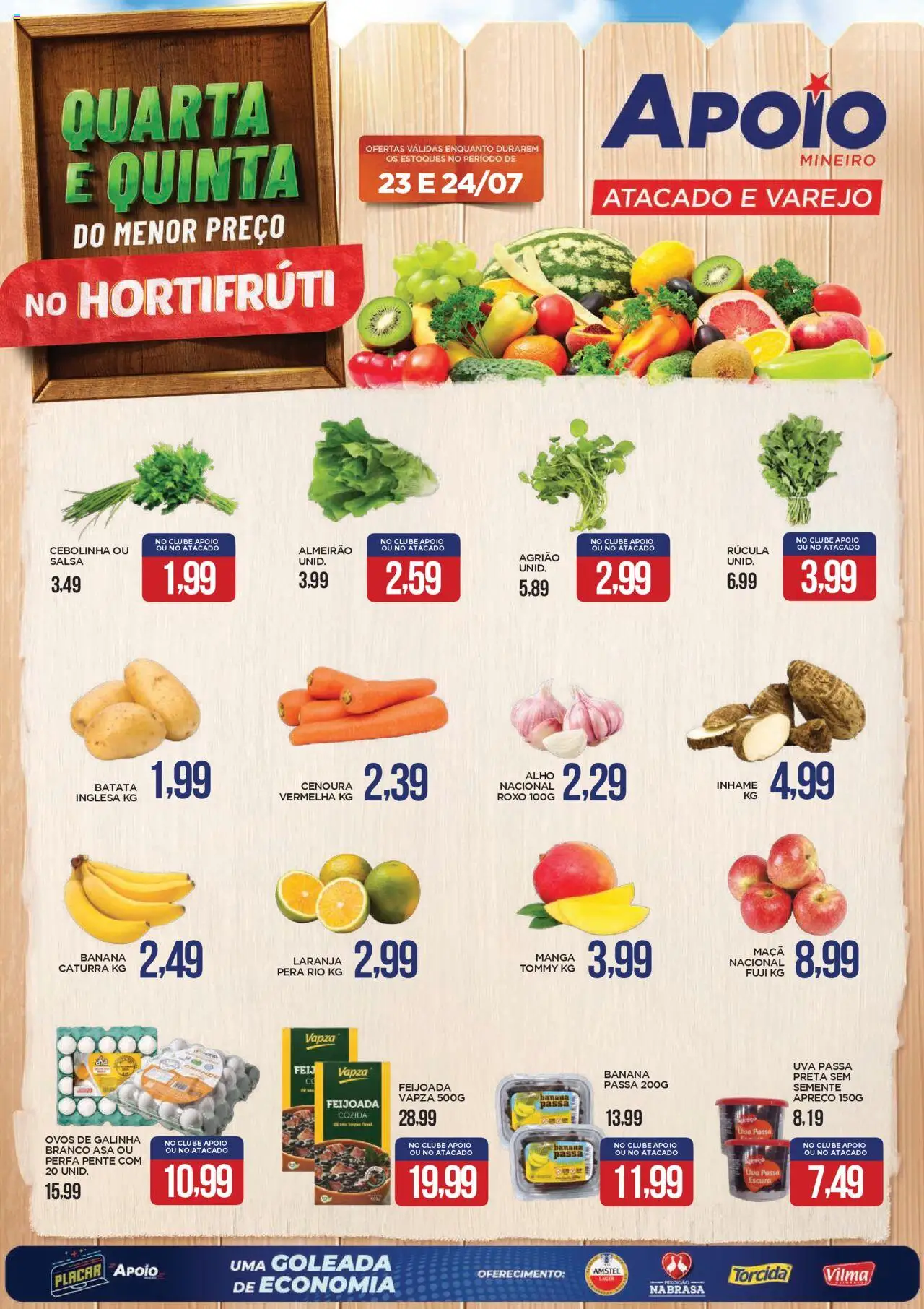 Apoio Mineiro folheto "Ofertas Hortifruti" válido a partir de 23/07/2025 - número de página 1 - Manga, Inhame, Uva, Batata, Pera, Cenoura, Agrião, Uva passa