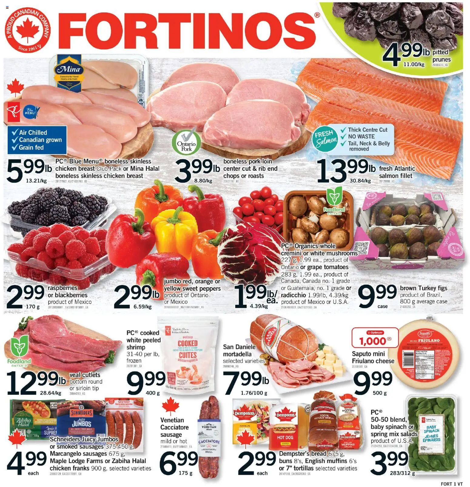 Preview of leaflet Fortinos weekly flyer - Etobicoke from shop Fortinos is valid from Apr 16, 2026 - Figs, Turkey, Mushrooms, Muffins, Tomatoes, Raspberries, Pork, Prunes