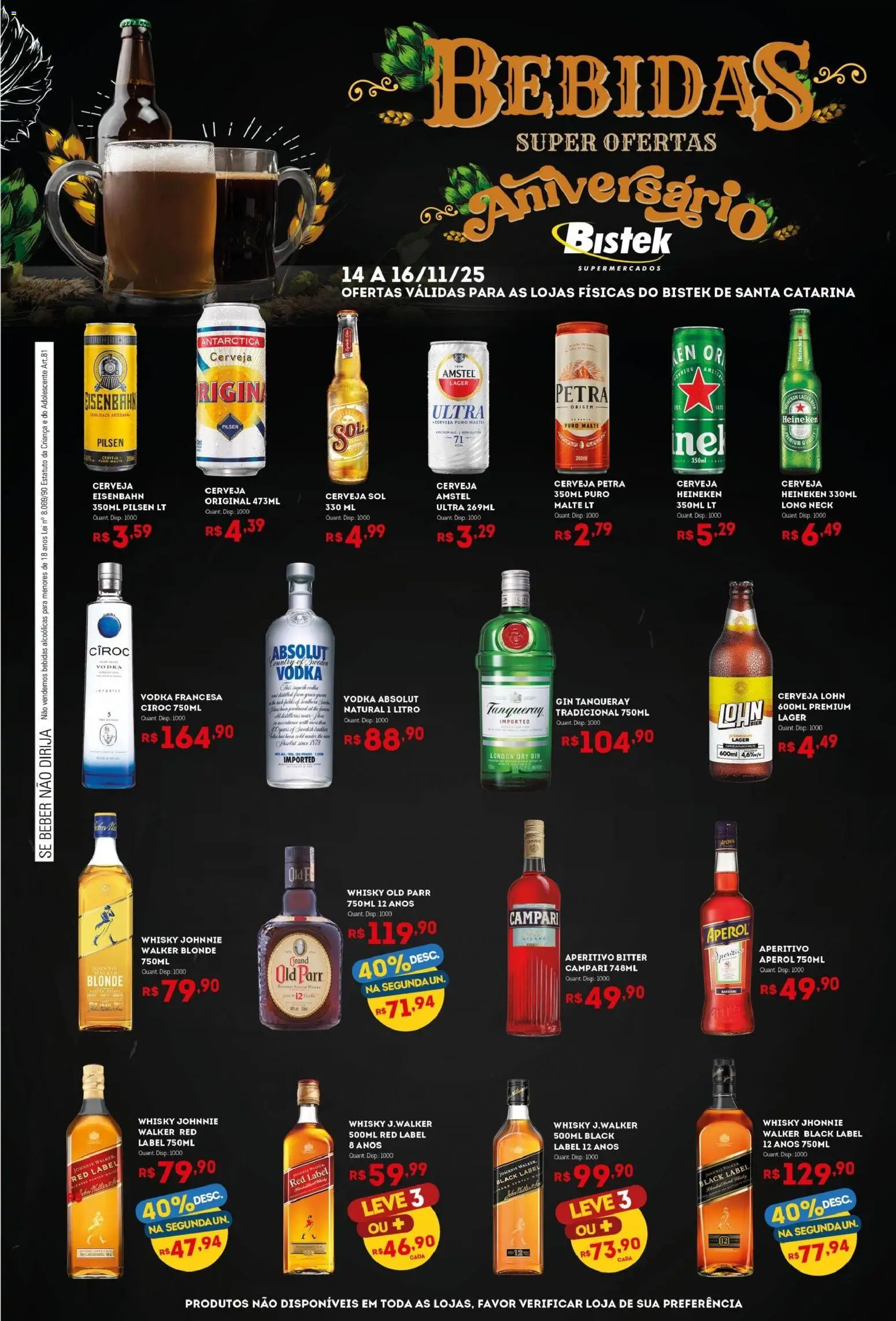 Pré-Visualização do folheto "Ofertas Bebidas" da loja Bistek Supermercados válido a partir de 14/11/2025