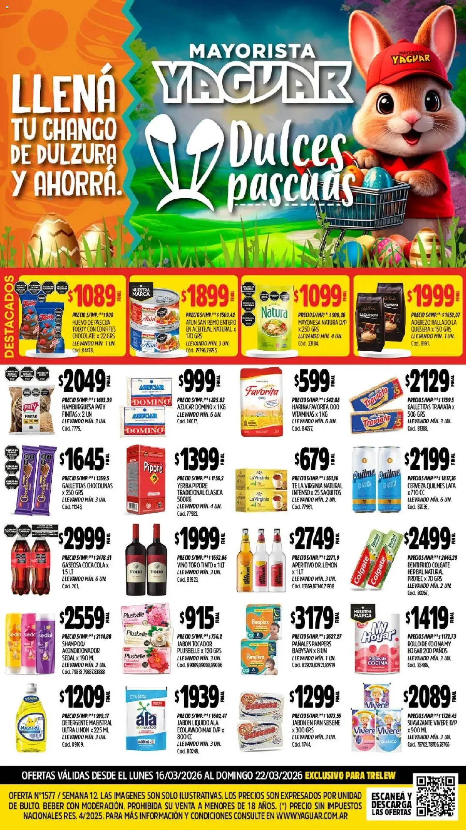 Vista previa del folleto de la tienda Yaguar válido desde el 16/03/2026 - Hamburguesa, Chocolate, Té, Pan, Azucar, Limón, Gaseosa, Suavizante