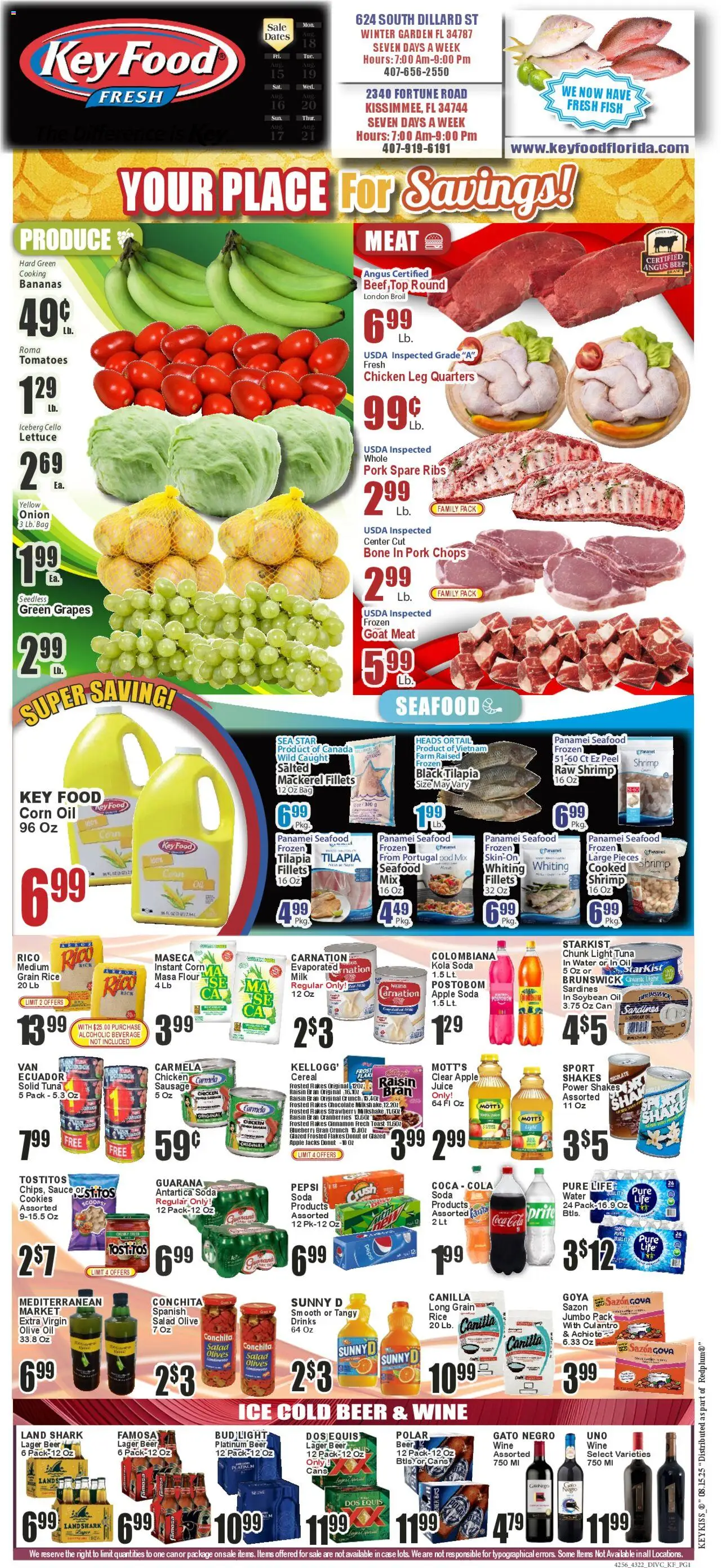 Key Food Weekly Circular (08/18/2025) >> Weekly Ad - Page number 1 - Bananas, Shrimp, Tomatoes, Pepsi, Sausage, Bag, Flakes, Chicken