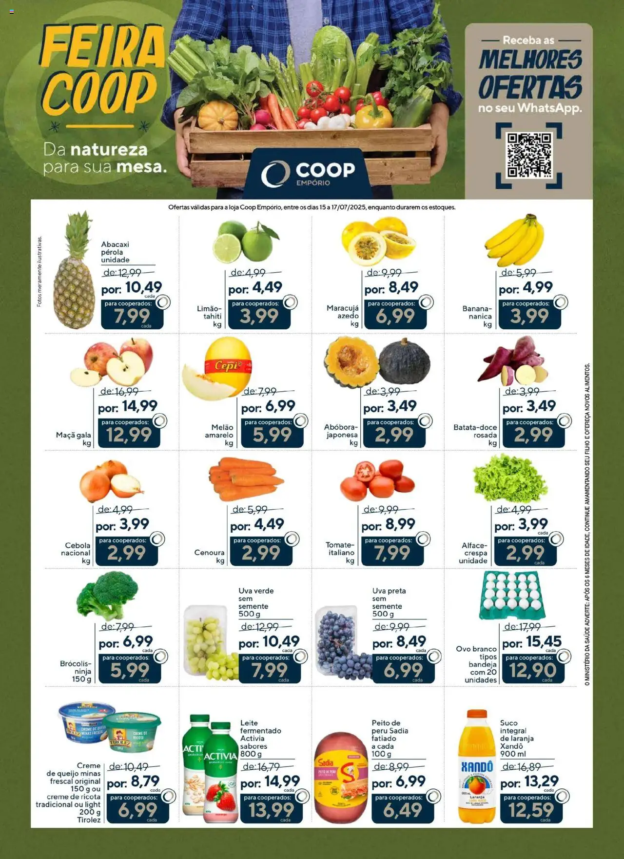 Coop folheto "Ofertas do Açougue Benassi" válido a partir de 15/07/2025 - número de página 1 - Abóbora, Tomate, Cebola, Uva, Suco, Ricota, Cenoura, Creme