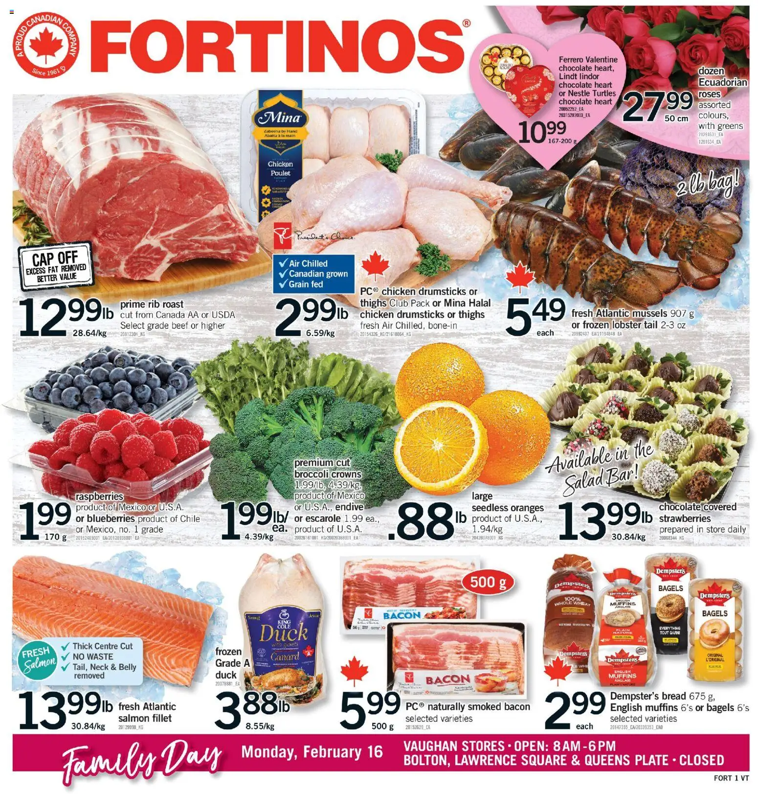 Preview of leaflet Vaughan from shop Fortinos is valid from Feb 12, 2026 - Chicken, Salad, Blueberries, Bag, Bacon, Roast, Drumsticks, Chicken drumsticks