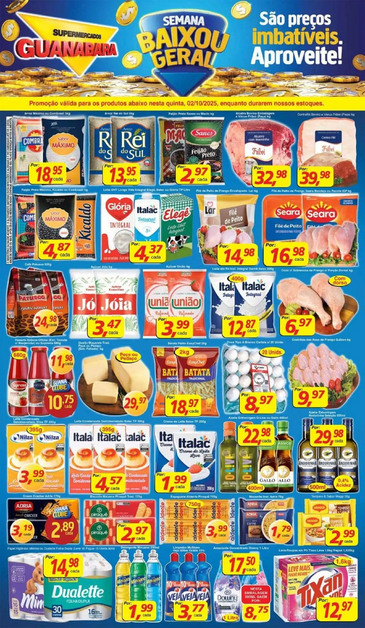 Supermercados Guanabara folheto "Encarte" válido a partir de 02/10/2025 - número de página 1 - Café, Macarrão, Arroz, Batata, Frango, Tomate, Alcatra, Cream cracker